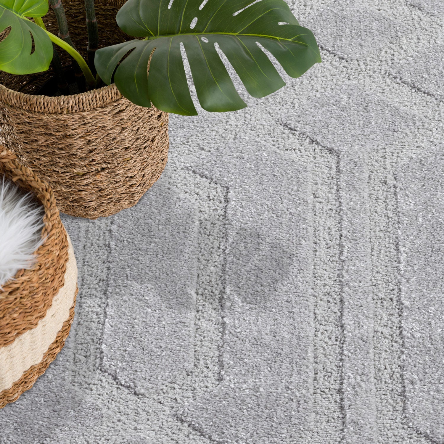 Tapis à motifs Ton sur Ton Géométrique Gris – STUDIO DECO