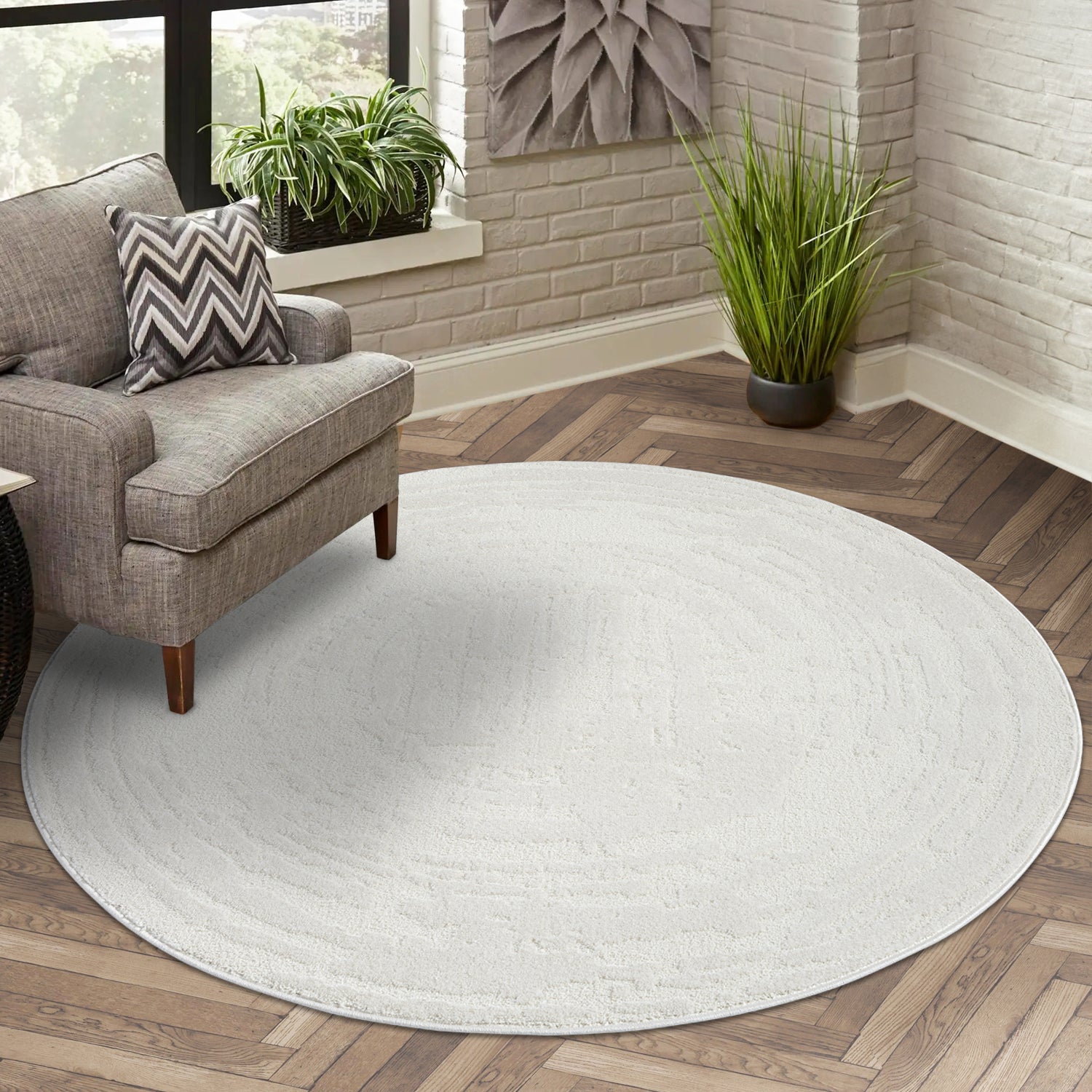 Tapis Rond à motifs Ton sur Ton Abstrait Crème – STUDIO DECO