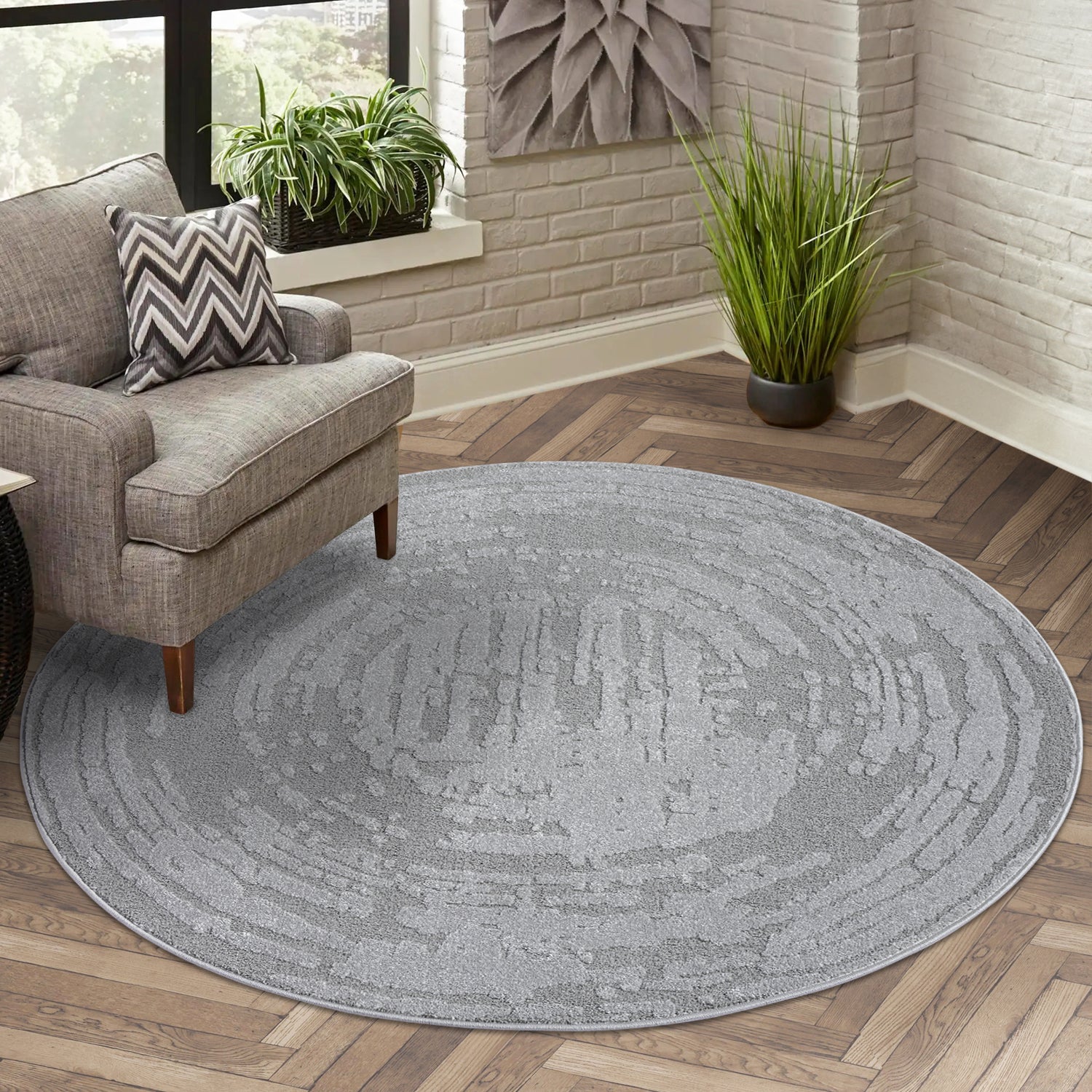 Tapis Rond à motifs Ton sur Ton Abstrait Gris – STUDIO DECO