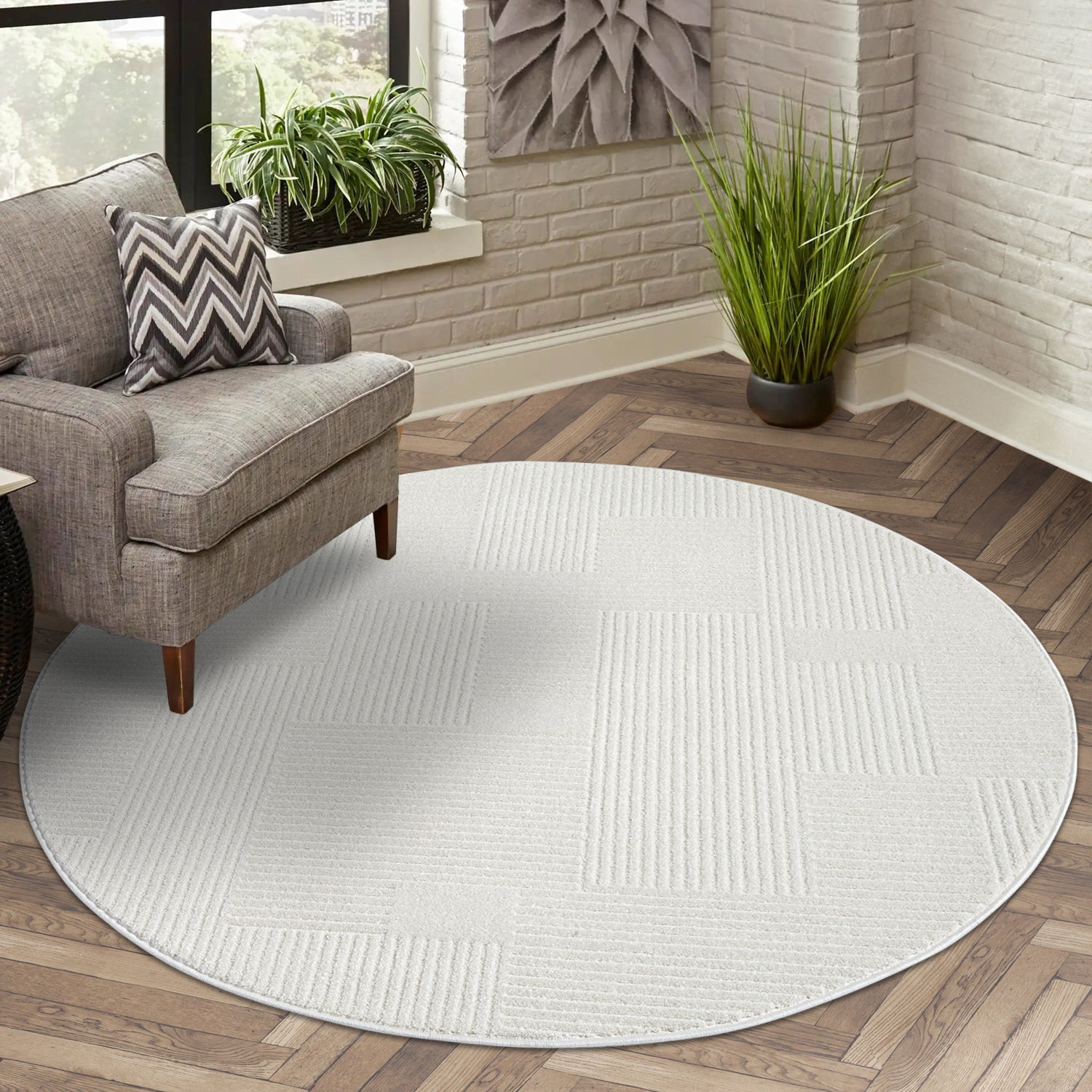 Tapis Rond à motifs Ton sur Ton Lignes Crème – STUDIO DECO