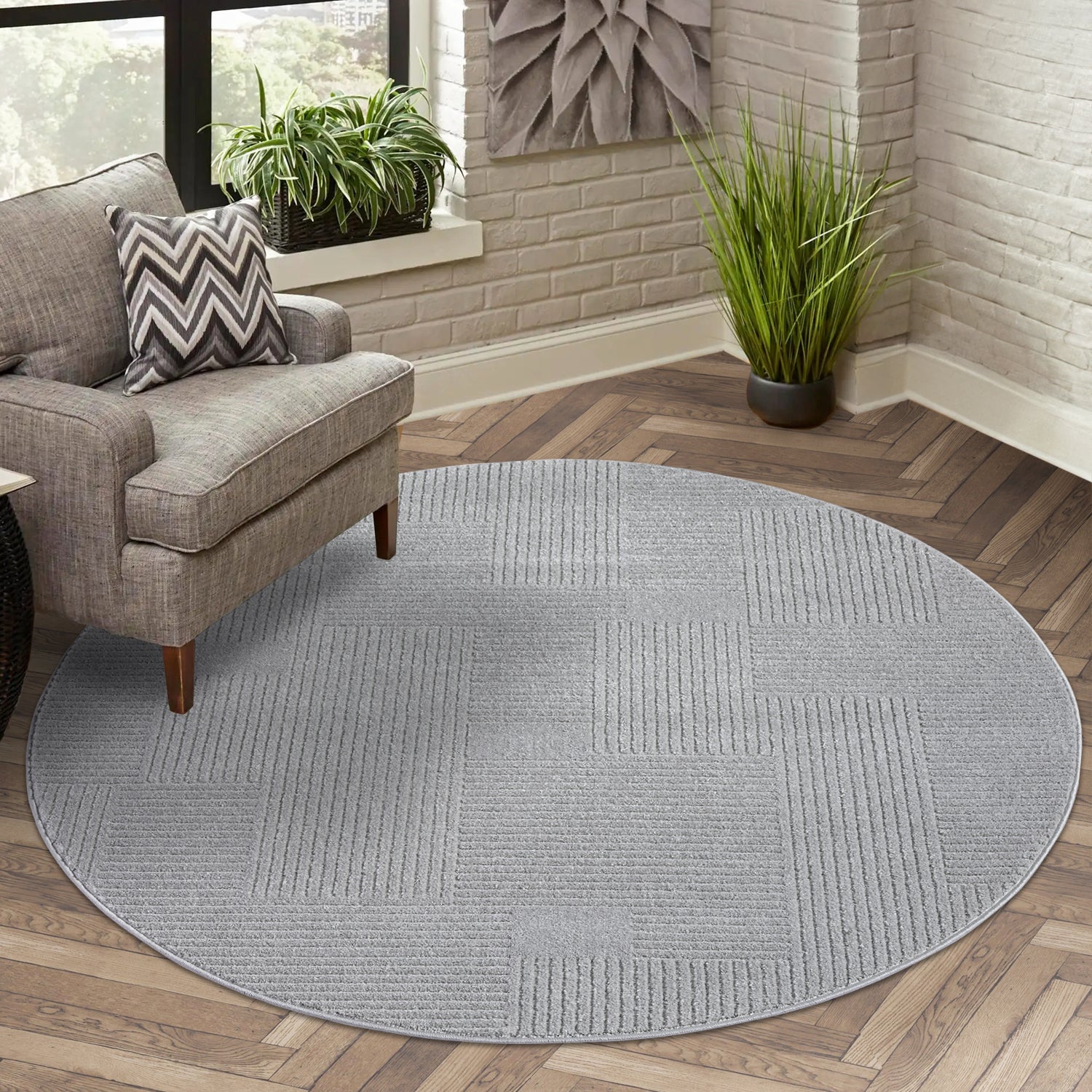 Tapis Rond à motifs Ton sur Ton Lignes Gris – STUDIO DECO