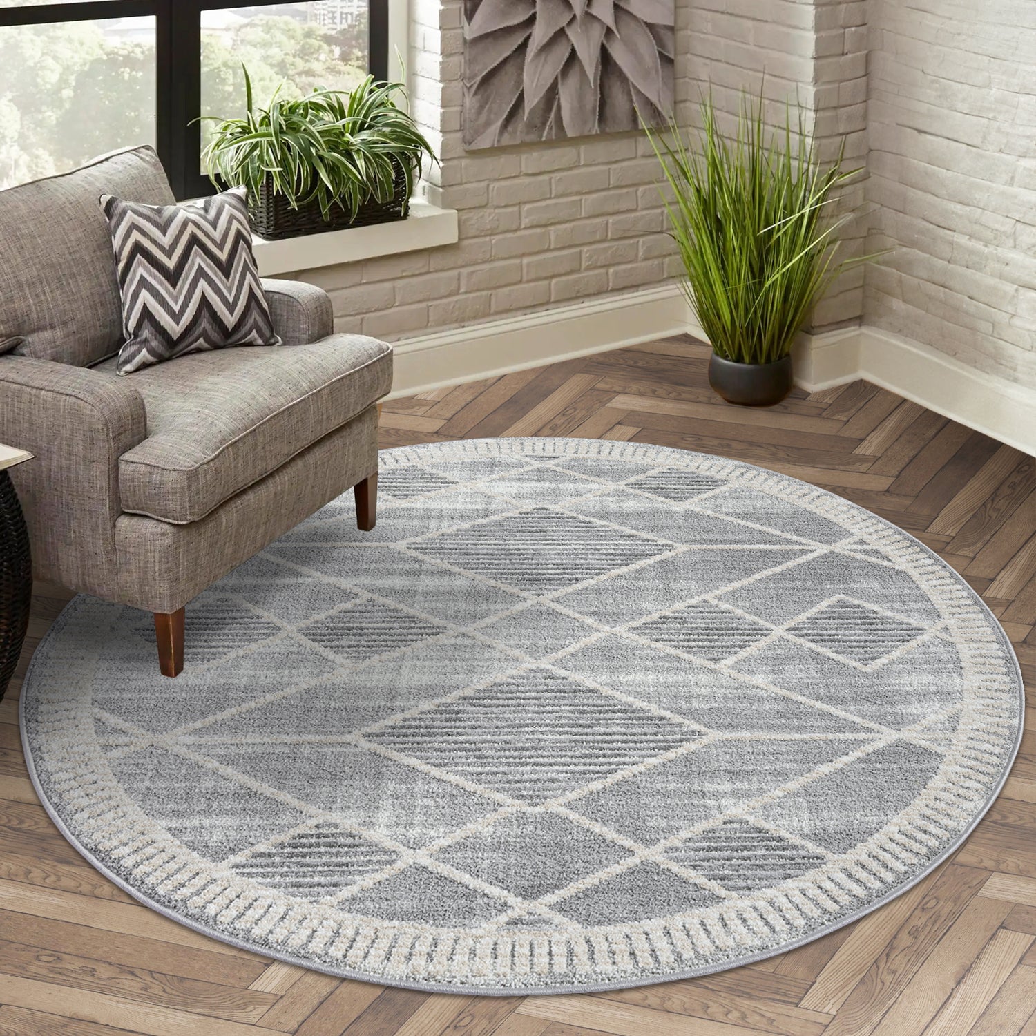 Tapis rond géométrique à motifs Ethniques en Relief – STUDIO DECO