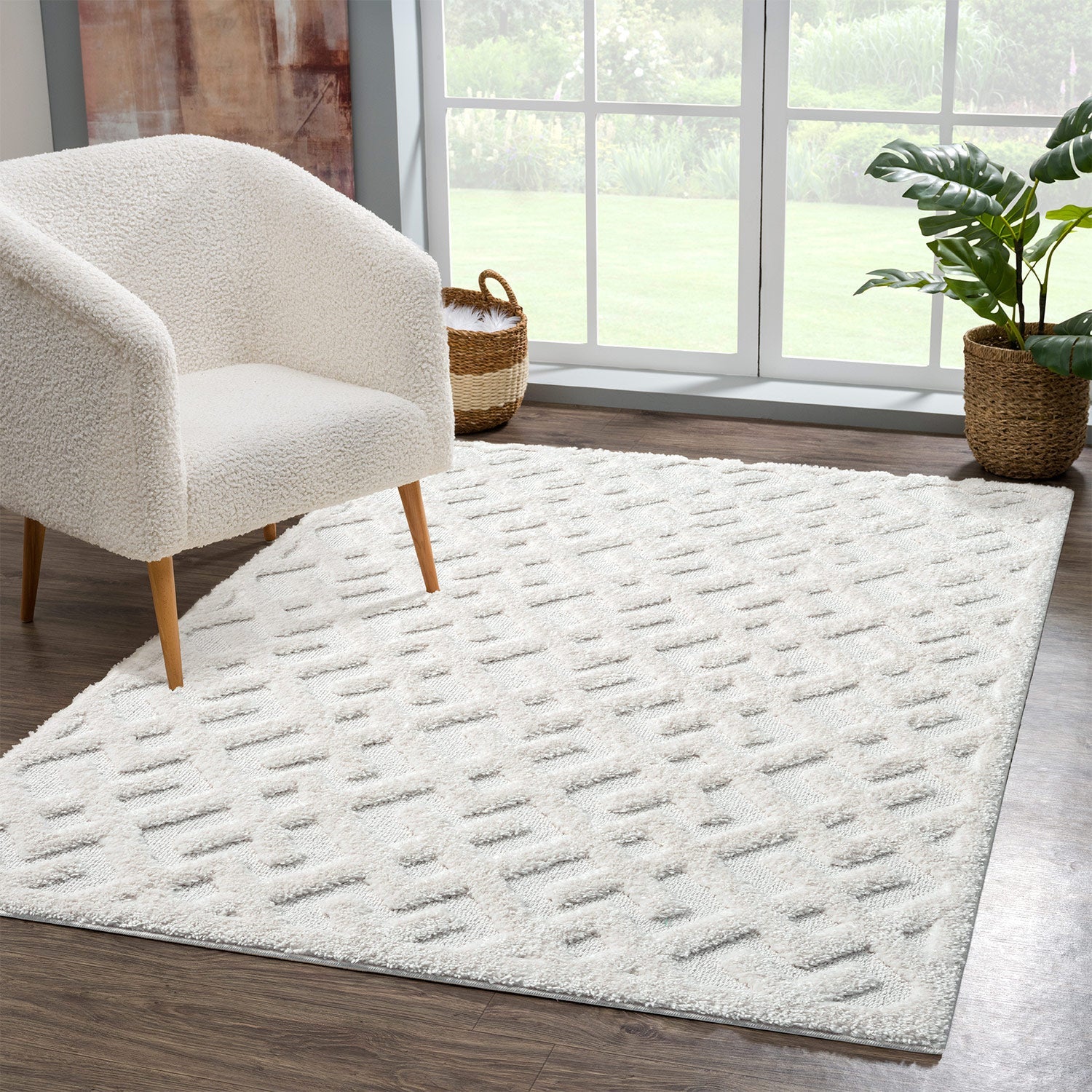 Tapis NELLA à poils longs et relief blanc – STUDIO DECO
