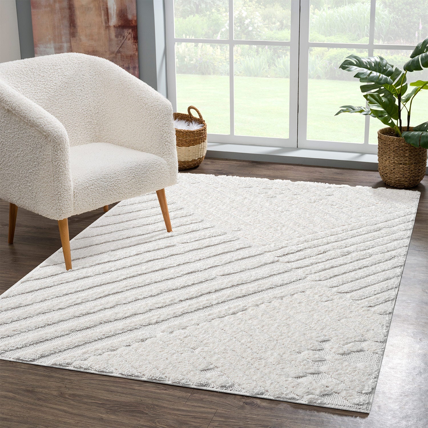 Tapis LINEA à poils longs et relief blanc – STUDIO DECO