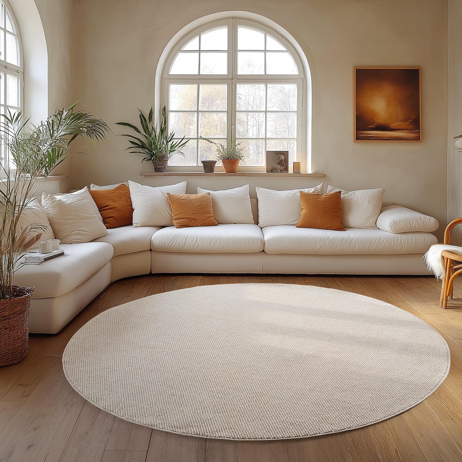 Tapis Rond bouclés à relief Uni Crème – STUDIO DECO