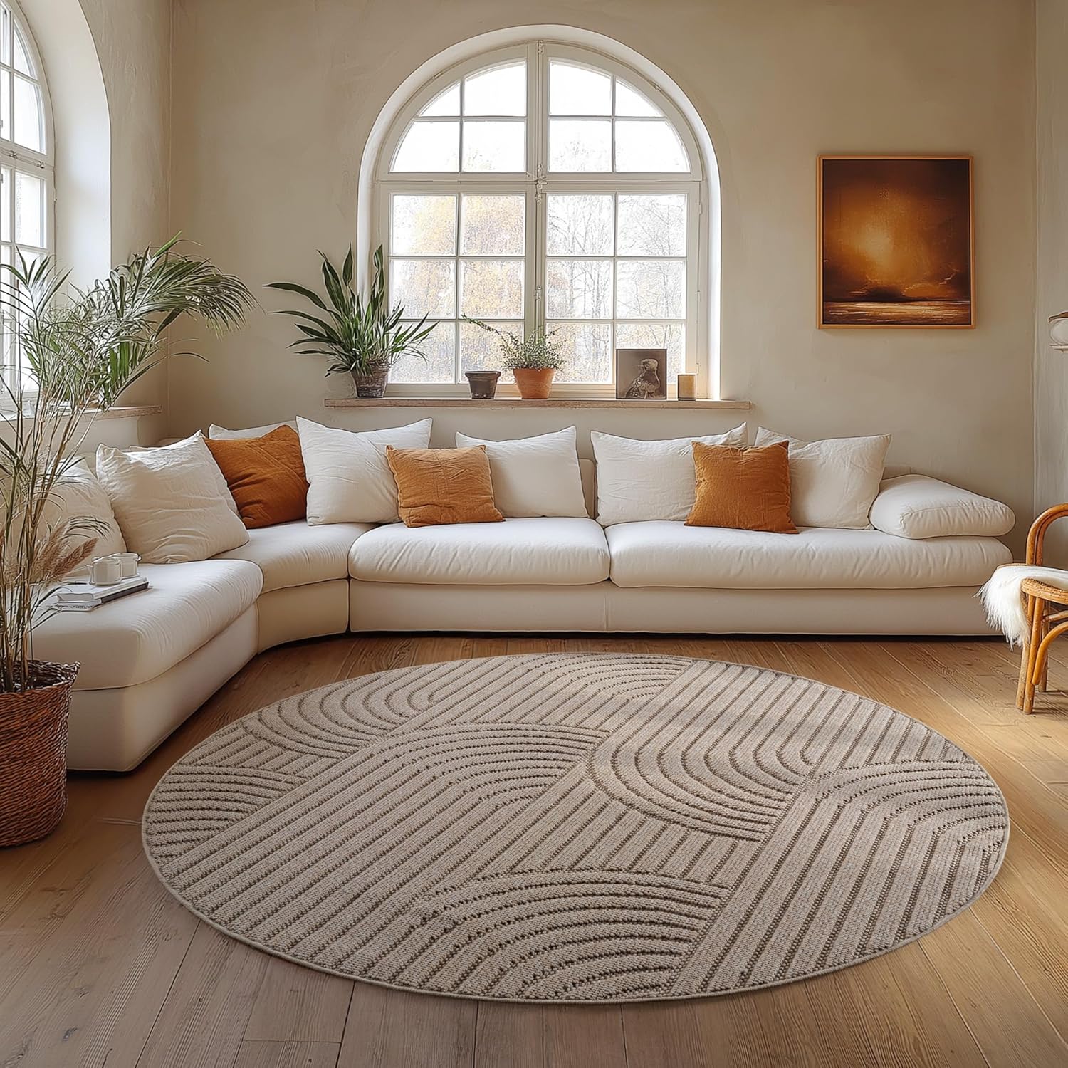 Tapis Rond bouclés à relief ARCH Beige – STUDIO DECO