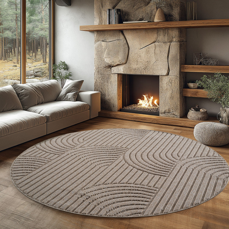 Tapis Rond bouclés à relief ARCH Beige – STUDIO DECO