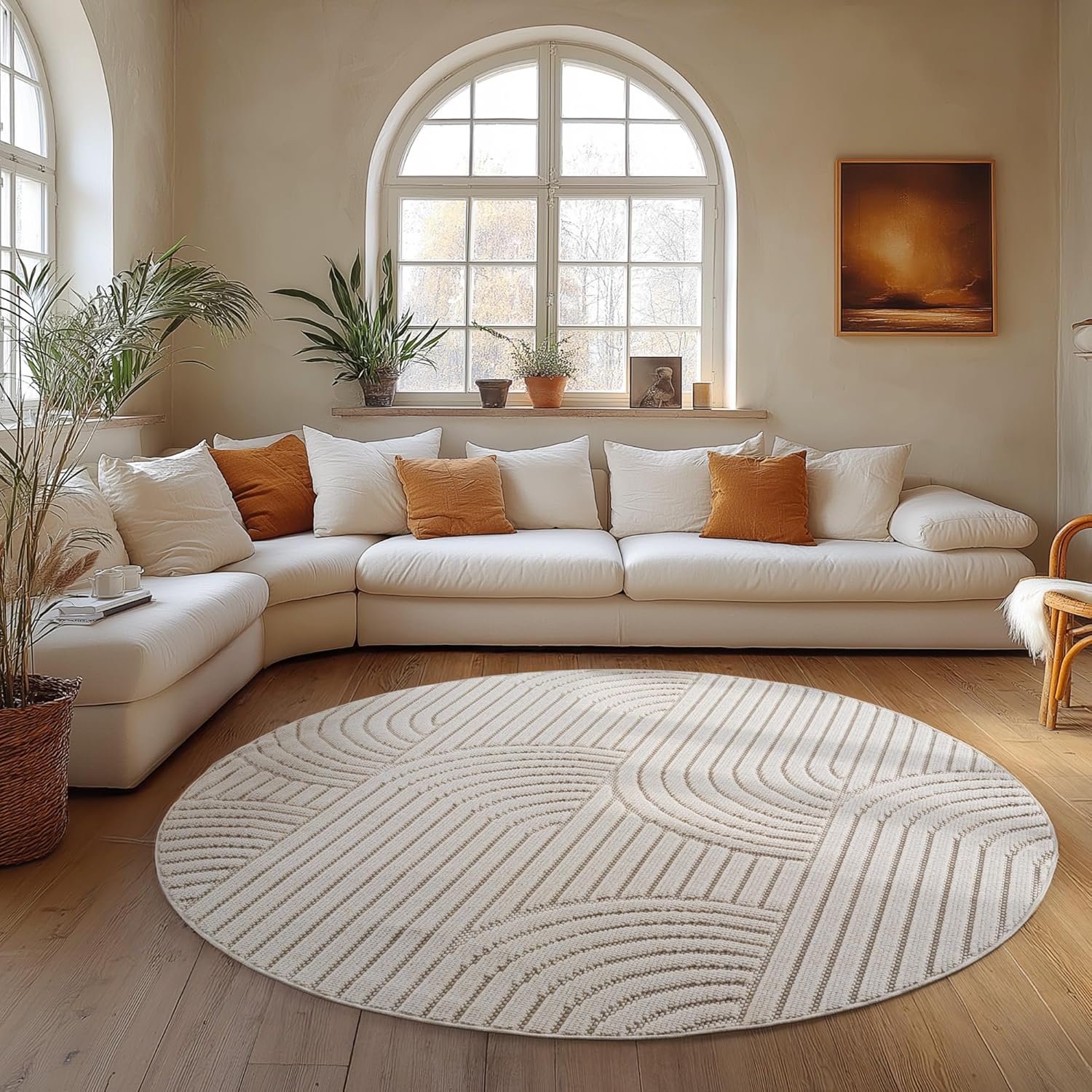 Tapis Rond bouclés à relief ARCH Crème – STUDIO DECO