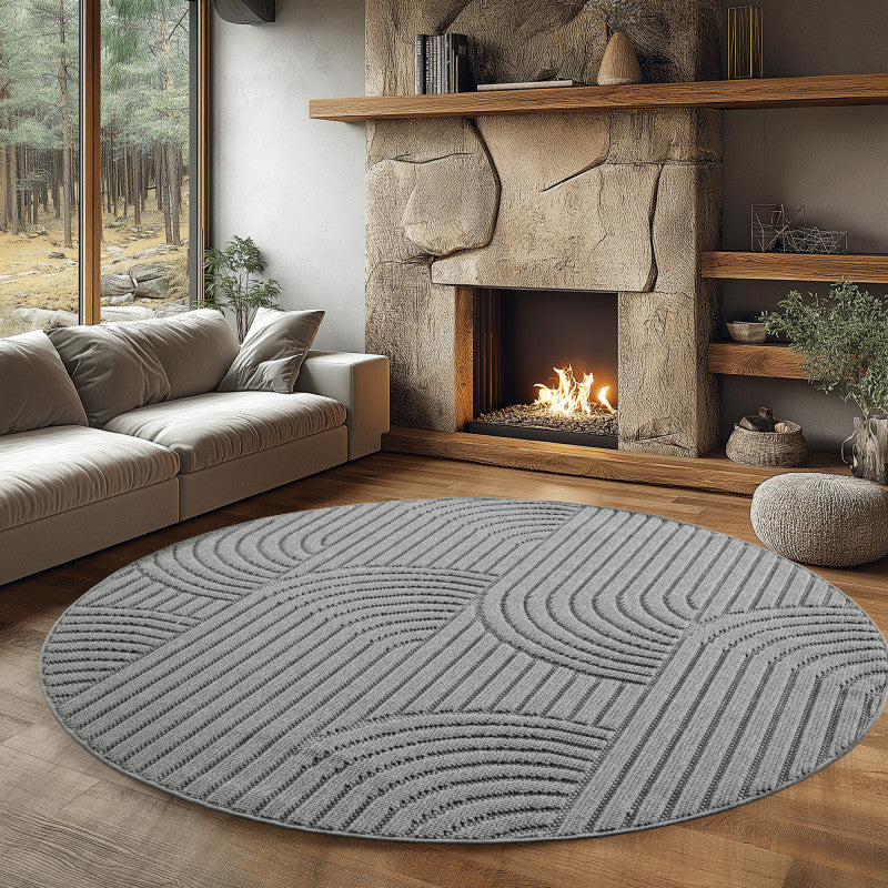Tapis Rond bouclés à relief ARCH Gris – STUDIO DECO