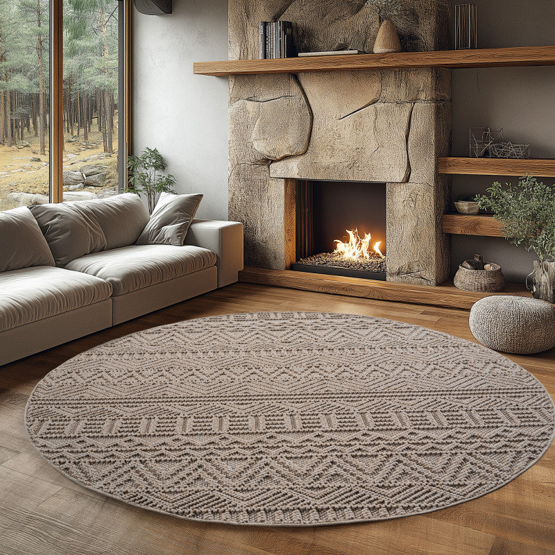 Tapis Rond bouclés à relief ETHNIK Beige – STUDIO DECO