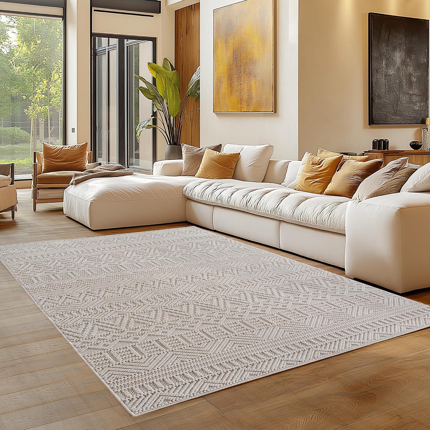 Tapis bouclés à relief ETHNIK Crème – STUDIO DECO