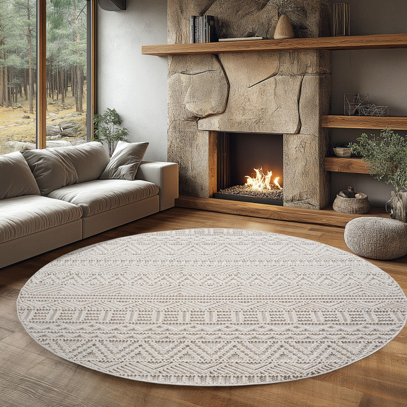 Tapis Rond bouclés à relief ETHNIK Crème – STUDIO DECO
