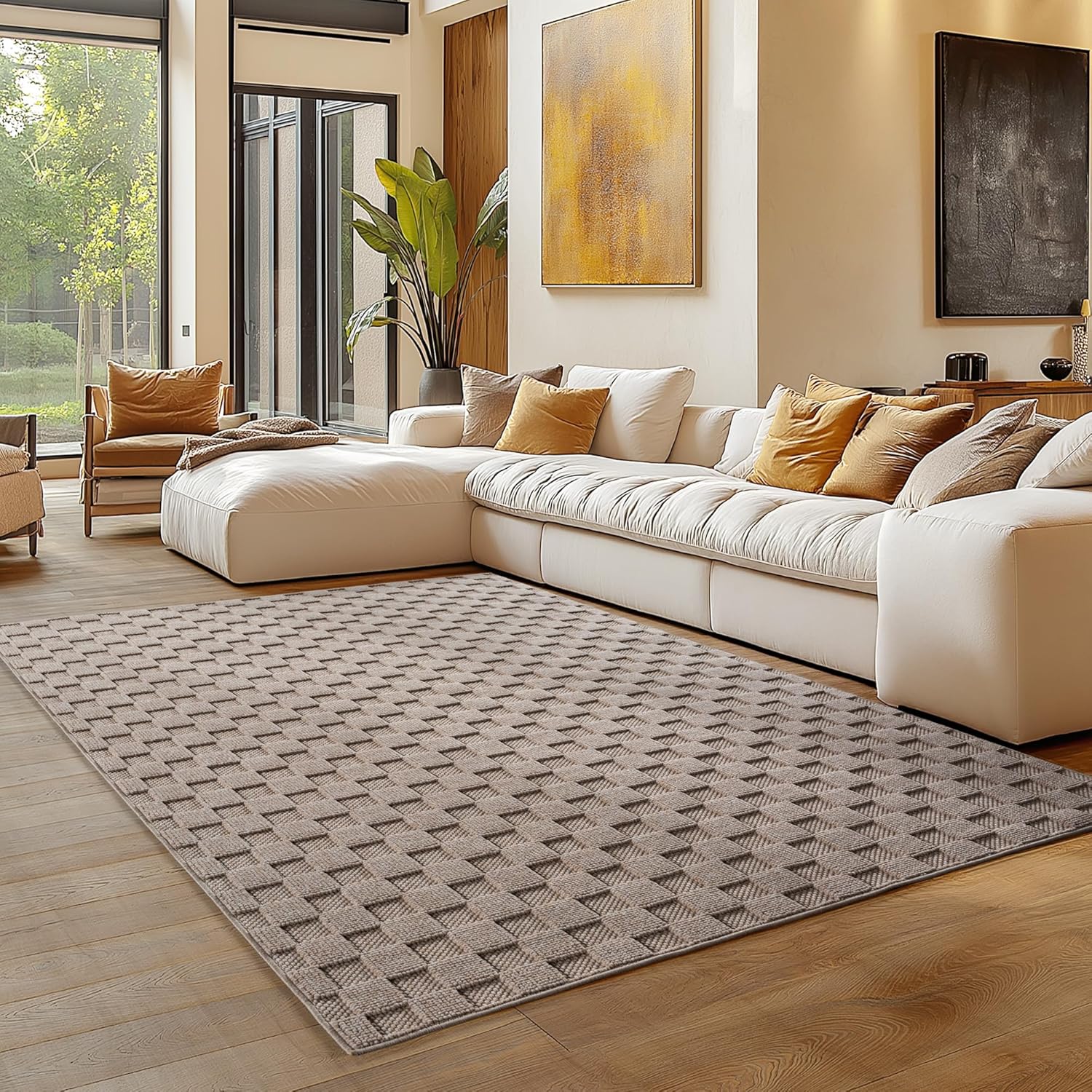 Tapis bouclés à relief DAMIER Beige – STUDIO DECO