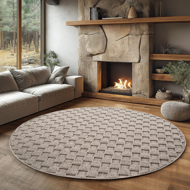 Tapis Rond bouclés à relief DAMIER Beige – STUDIO DECO