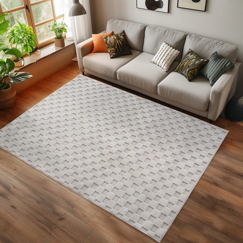 Tapis bouclés à relief DAMIER Crème – STUDIO DECO