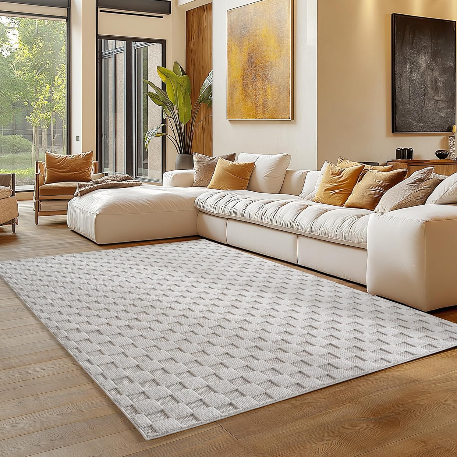 Tapis bouclés à relief DAMIER Crème – STUDIO DECO