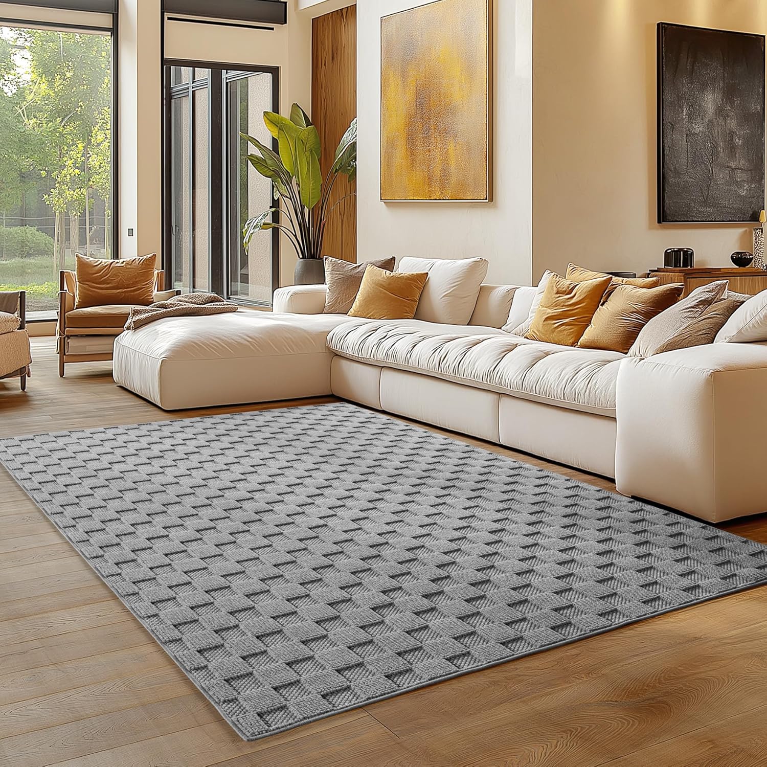 Tapis bouclés à relief DAMIER Gris – STUDIO DECO