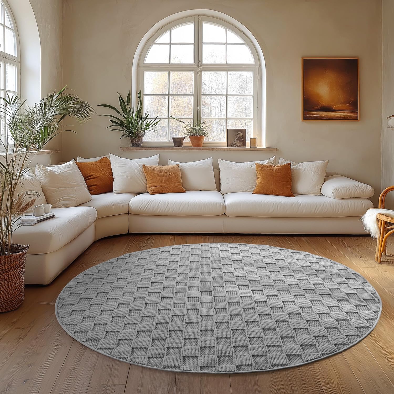 Tapis Rond bouclés à relief DAMIER Gris – STUDIO DECO