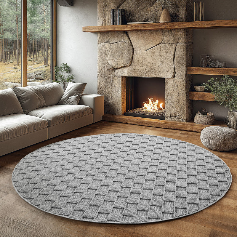Tapis Rond bouclés à relief DAMIER Gris – STUDIO DECO