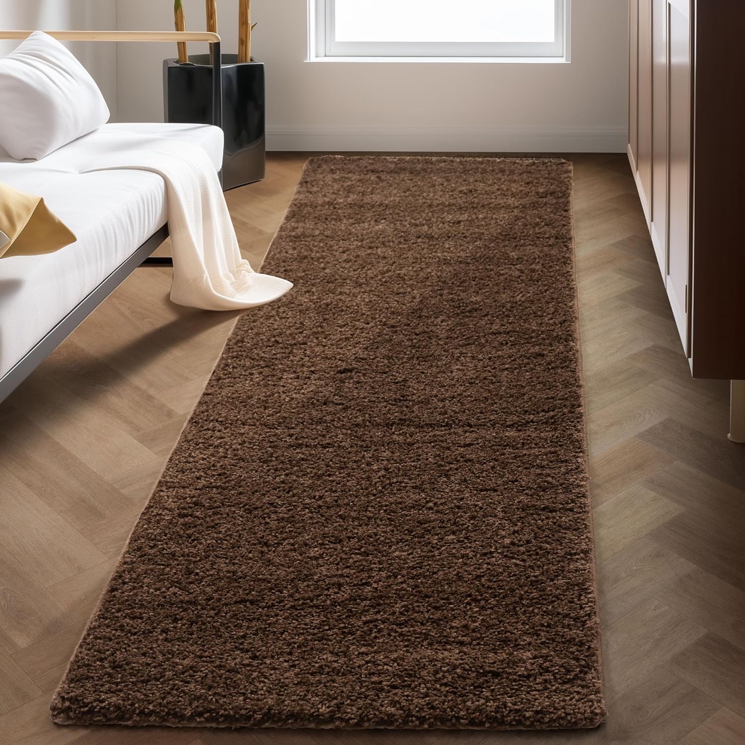 Tapis Shaggy Uni à poils longs - Marron – STUDIO DECO