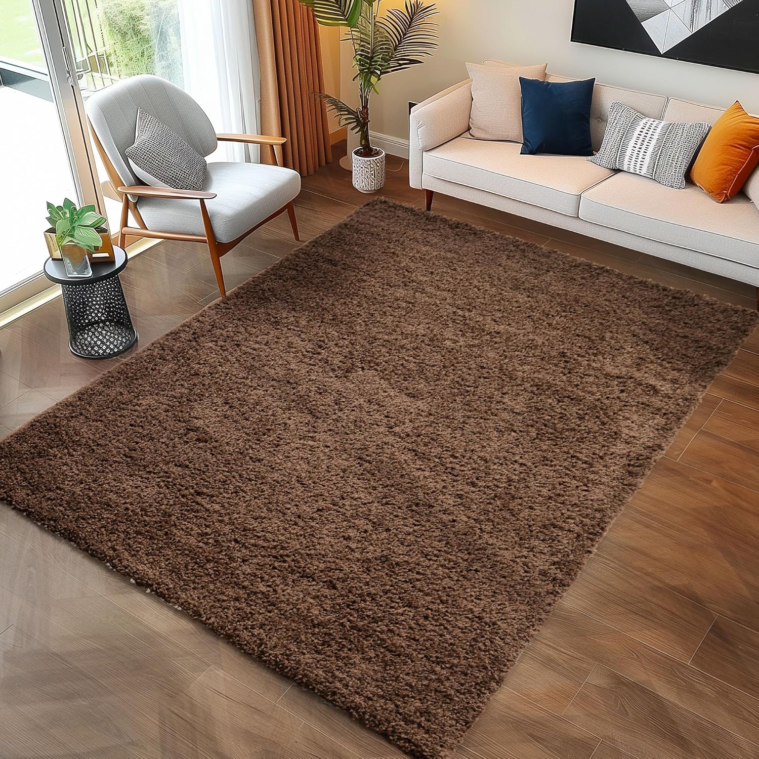Tapis Shaggy Uni à poils longs - Marron – STUDIO DECO