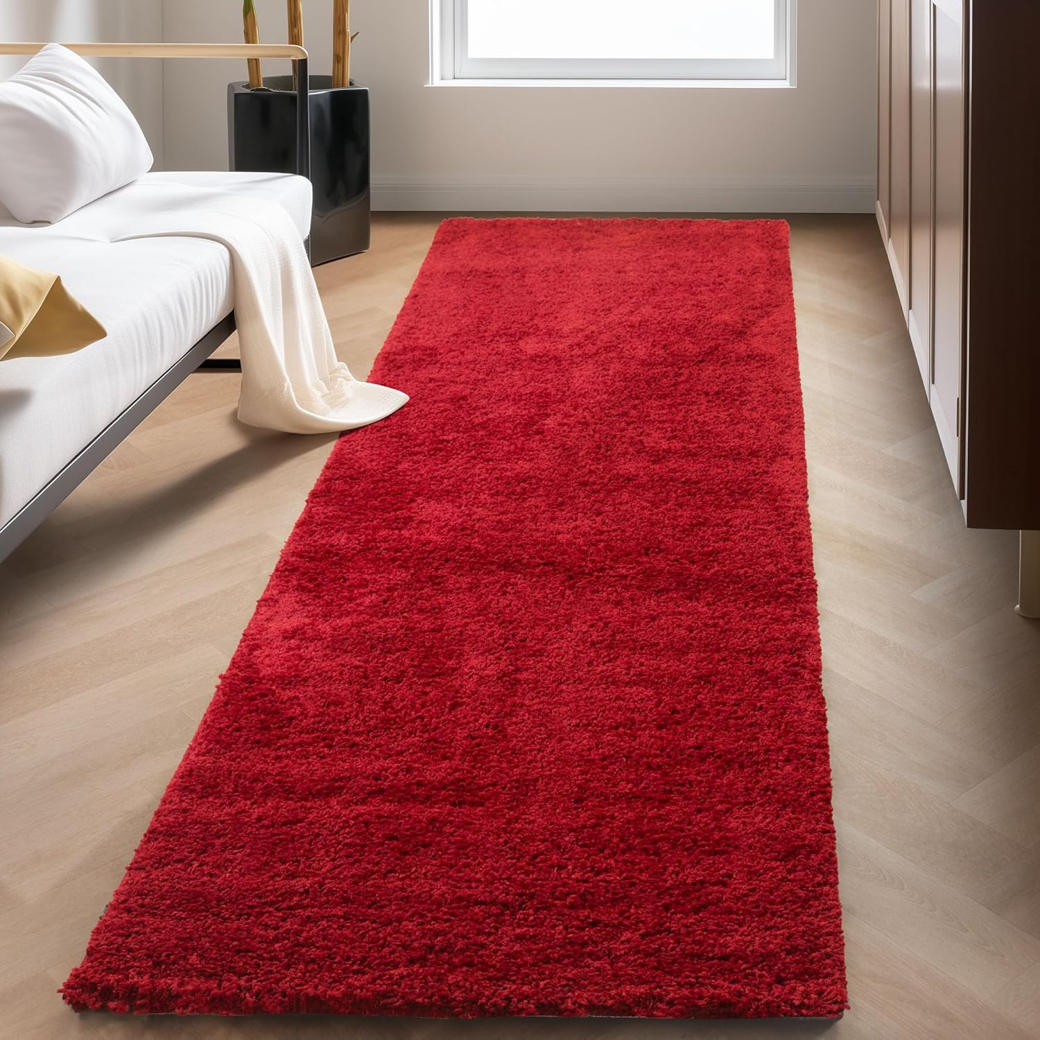 Tapis Shaggy Uni à poils longs - Rouge – STUDIO DECO