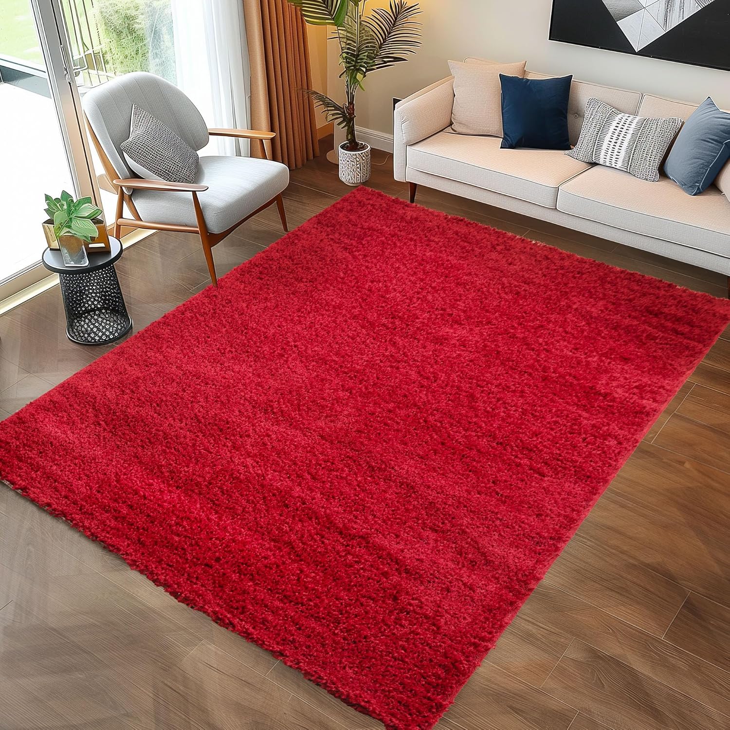 Tapis Shaggy Uni à poils longs - Rouge – STUDIO DECO
