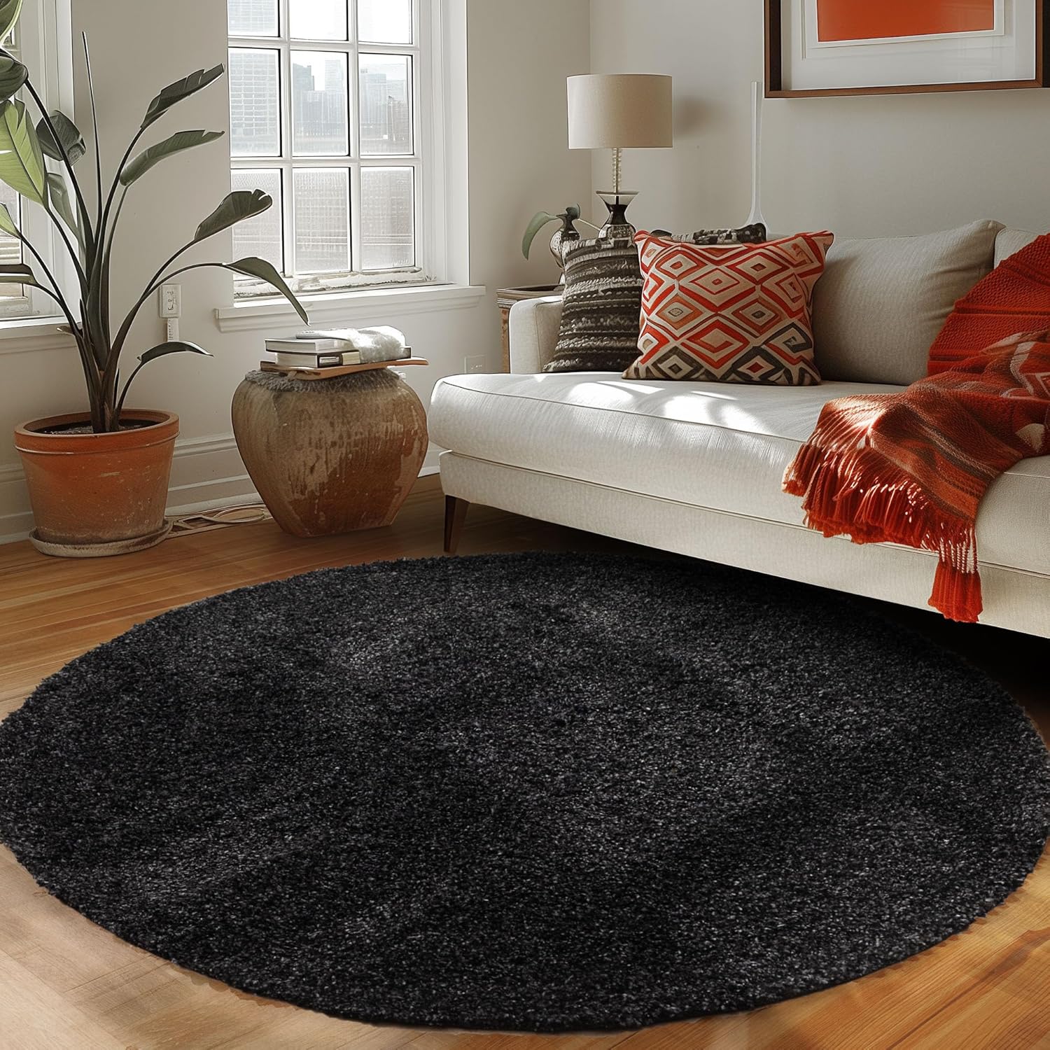 Tapis Shaggy Uni Rond - Anthracite – STUDIO DECO