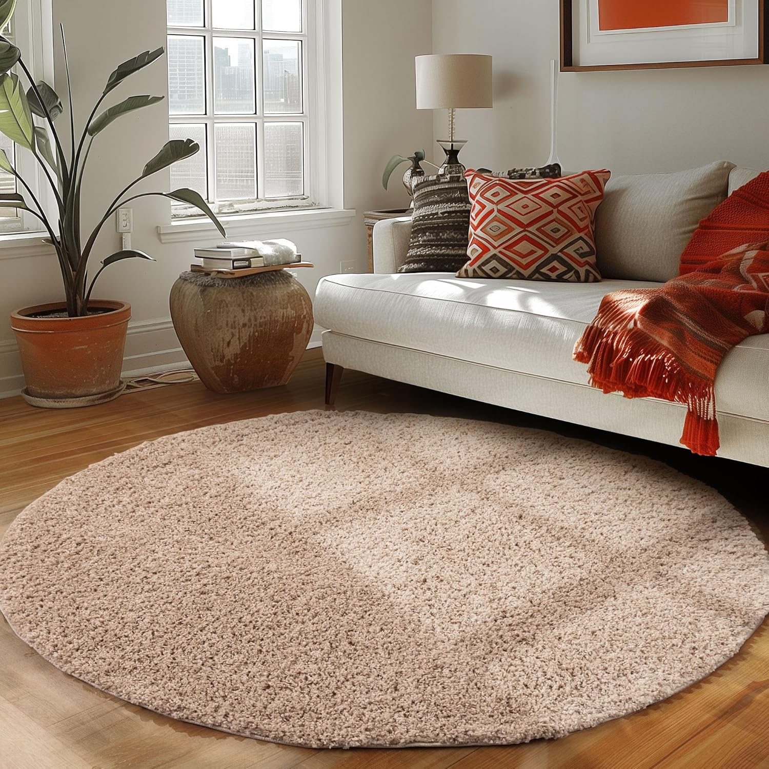 Tapis Shaggy Uni Rond - Beige – STUDIO DECO