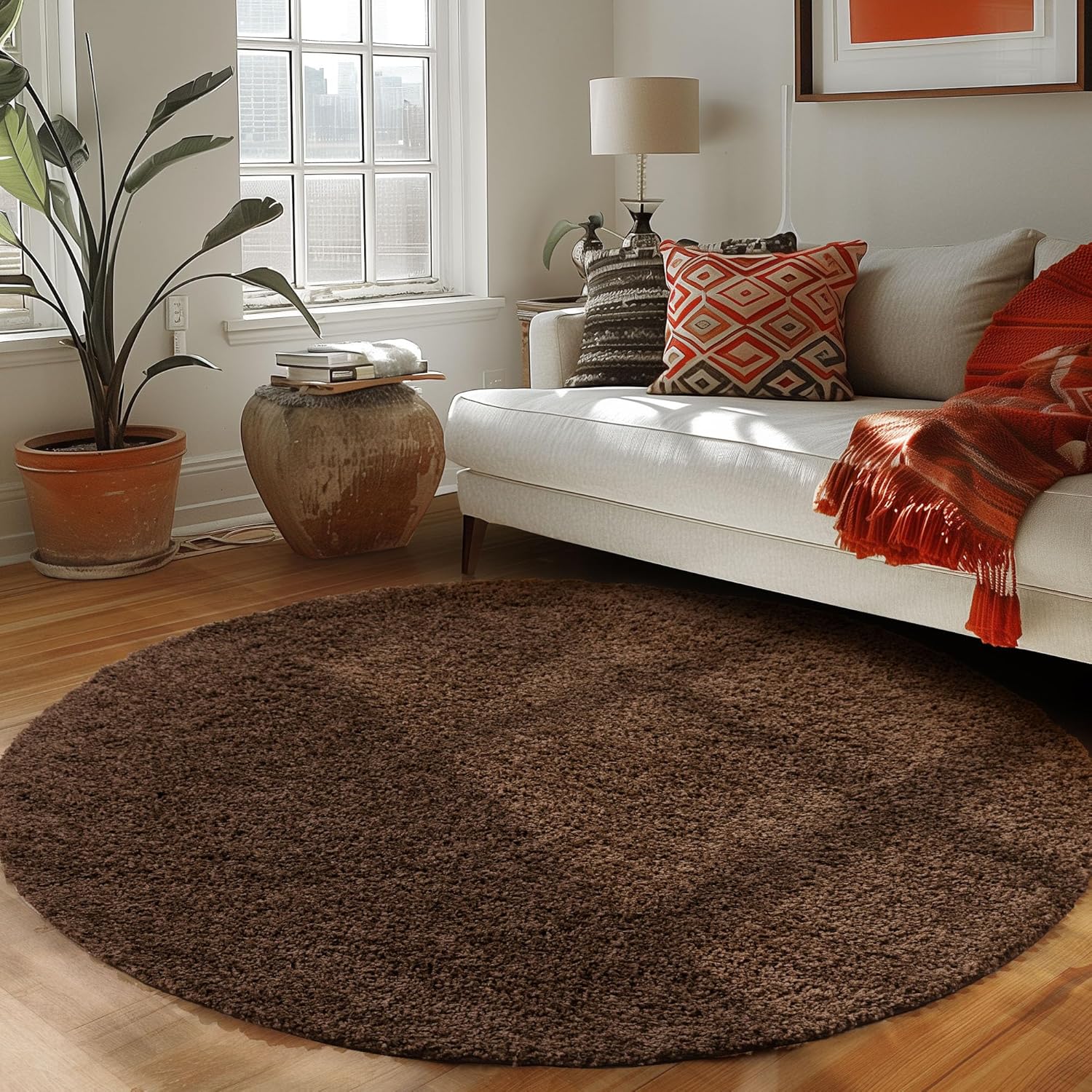 Tapis Shaggy Uni Rond - Marron – STUDIO DECO