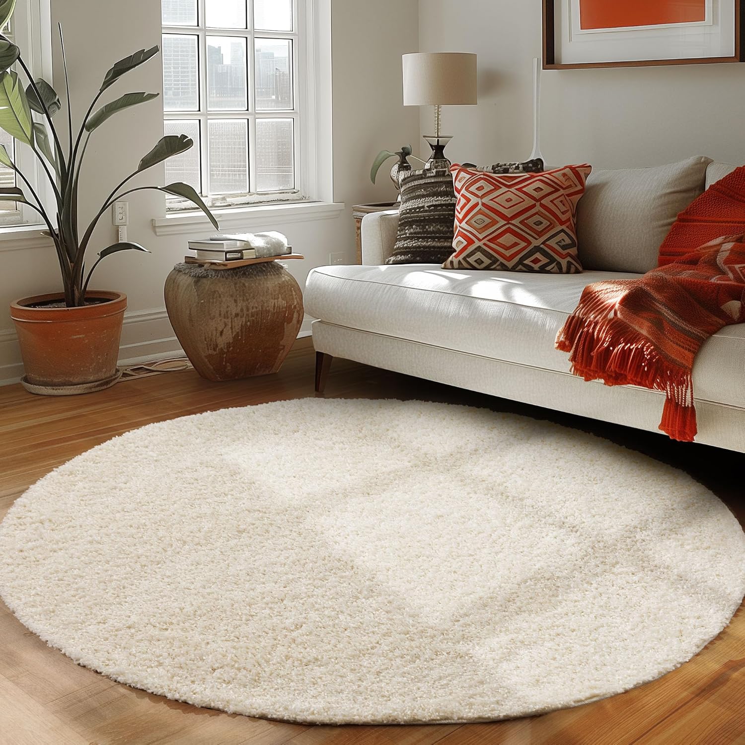 Tapis Shaggy Uni Rond - Crème – STUDIO DECO