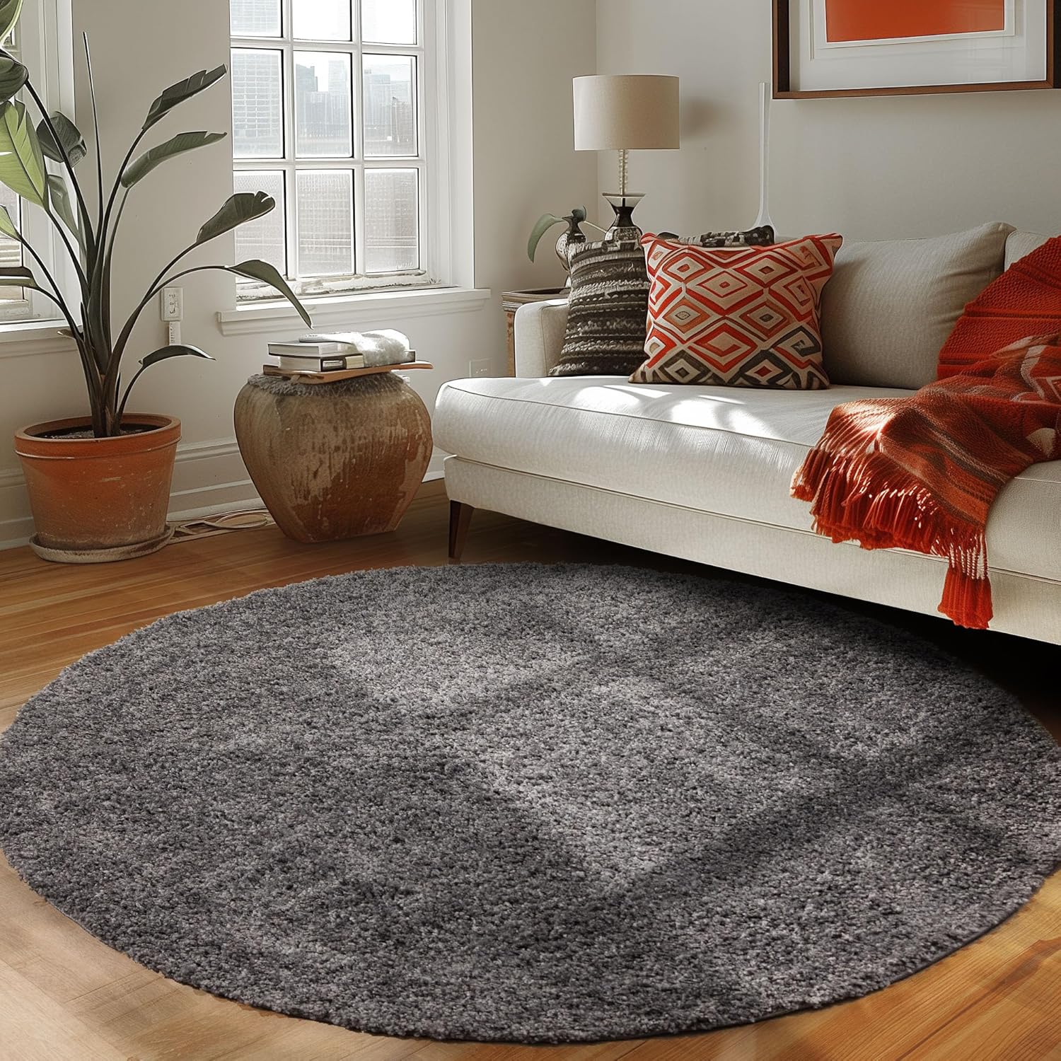 Tapis Shaggy Uni Rond - Gris – STUDIO DECO