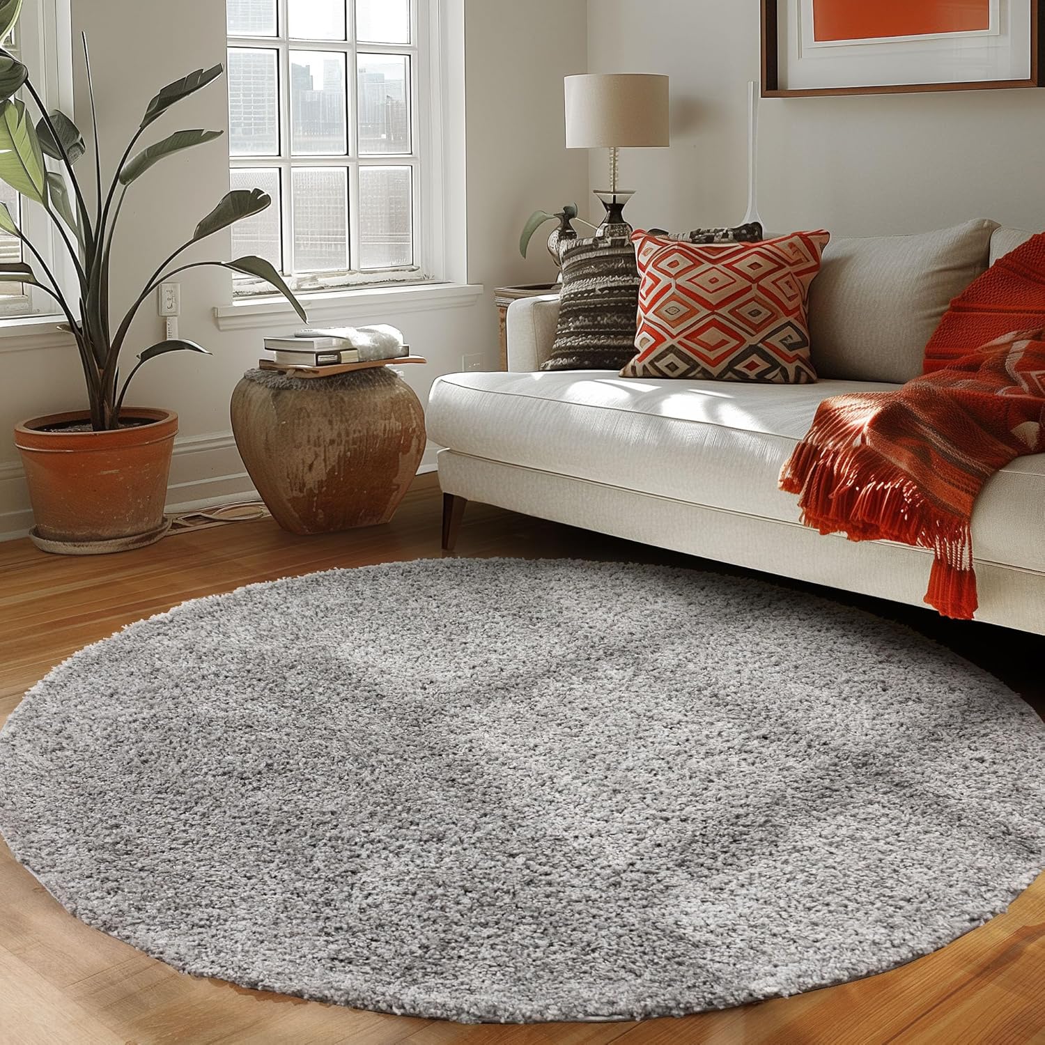 Tapis Shaggy Uni Rond - Gris Clair – STUDIO DECO