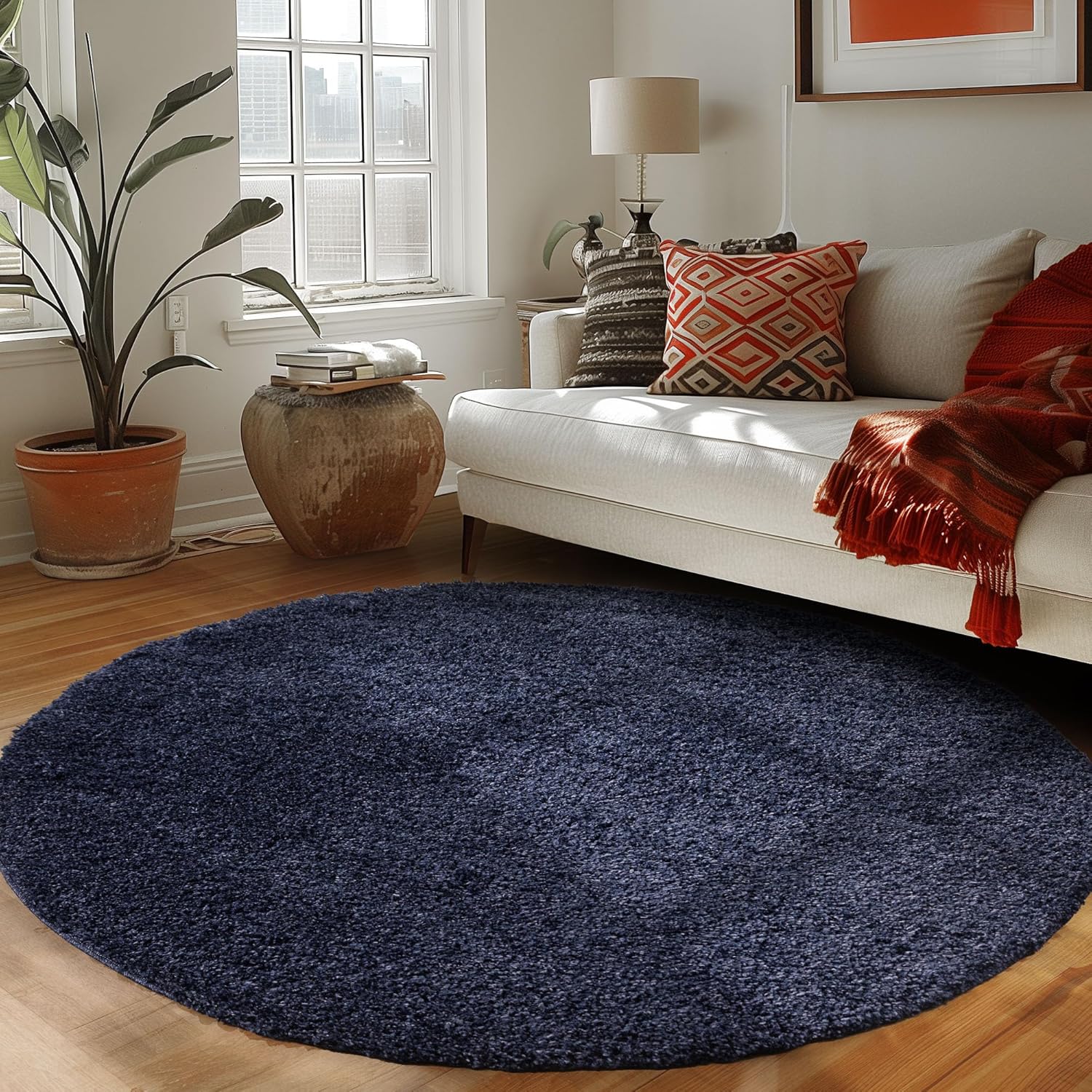 Tapis Shaggy Uni Rond - Bleu – STUDIO DECO