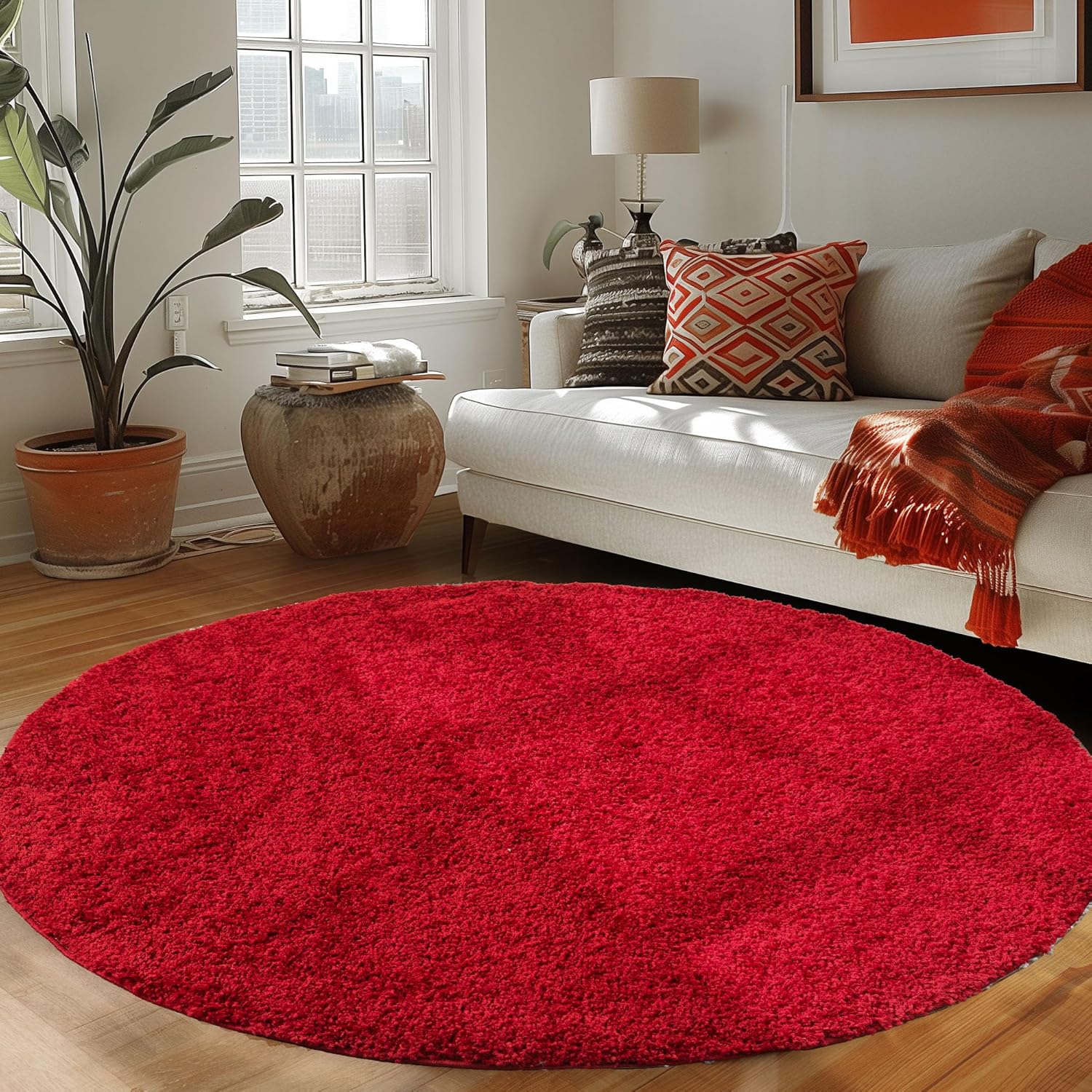 Tapis Shaggy Uni Rond - Rouge – STUDIO DECO