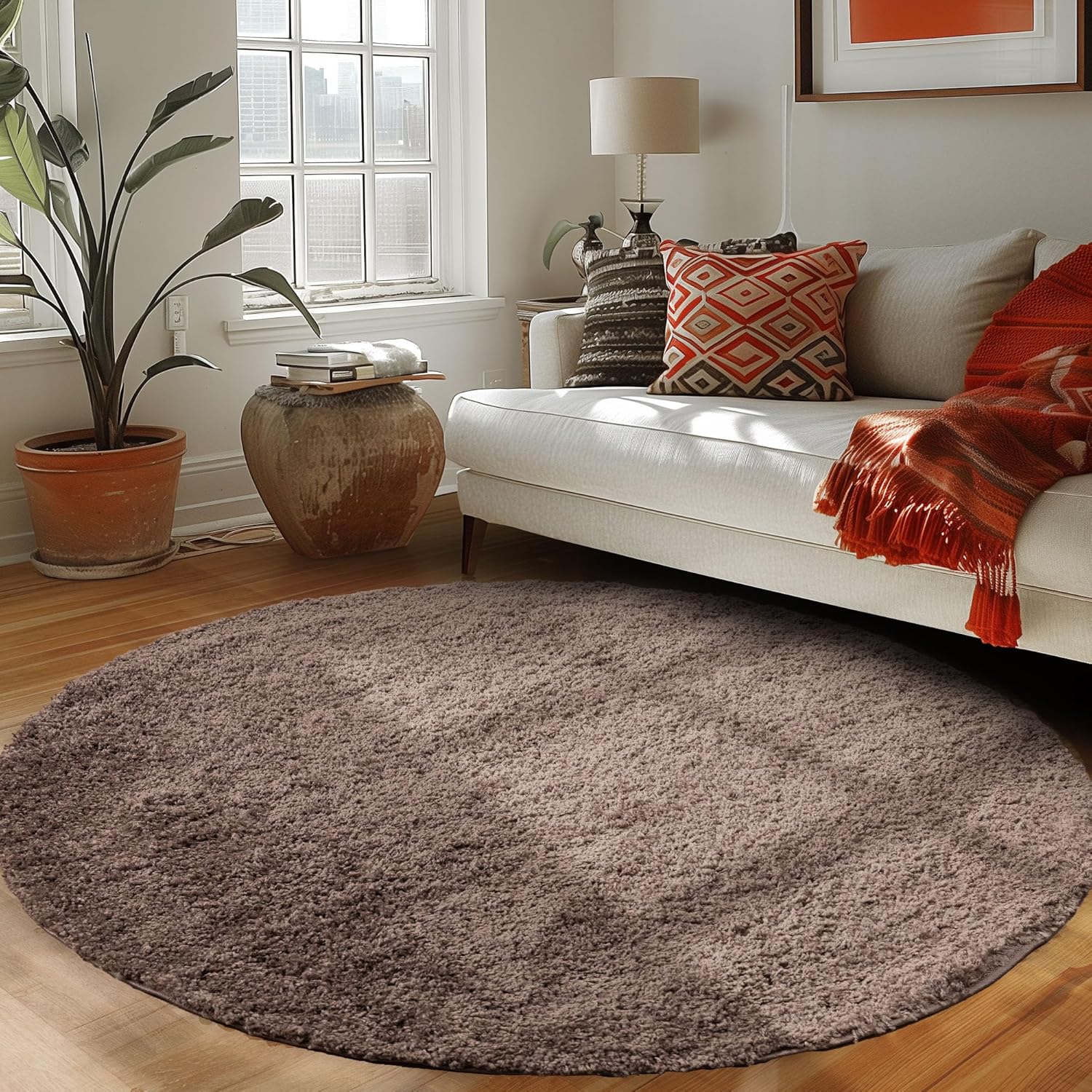 Tapis Shaggy Uni Rond - Taupe – STUDIO DECO