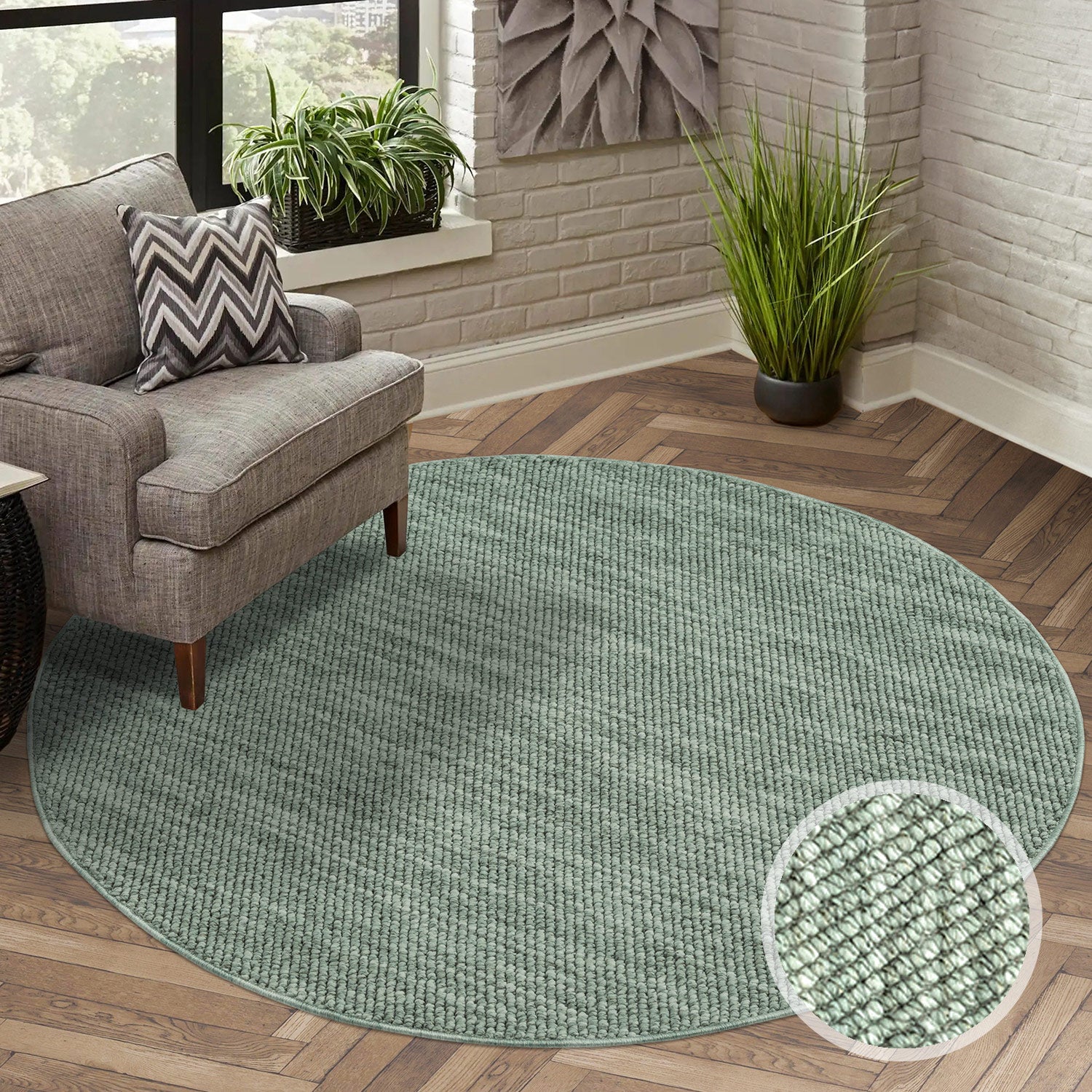 Tapis Rond Sisal Bouclé à relief UNI - Vert – STUDIO DECO