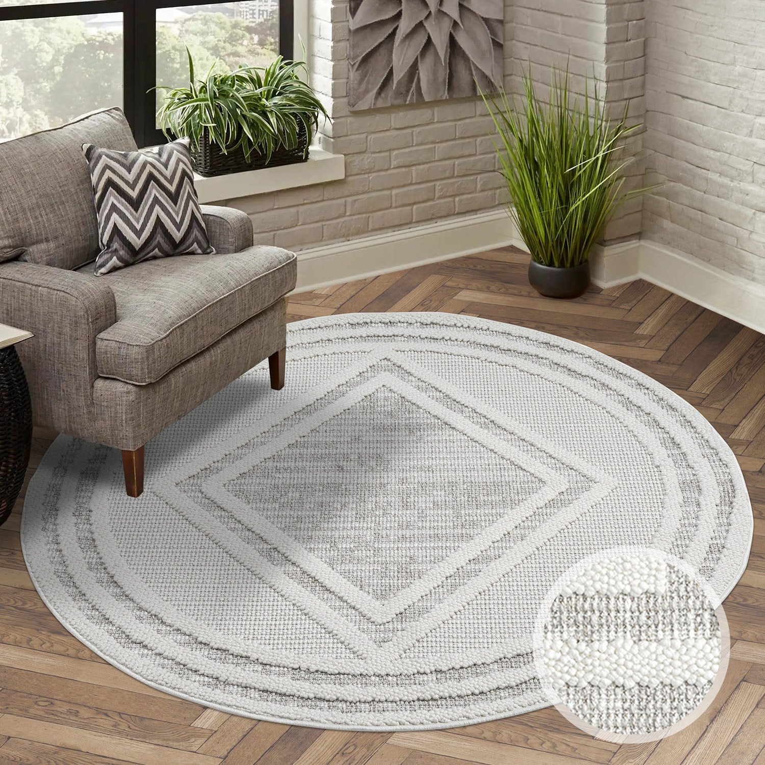 Tapis Rond Sisal Bouclé à relief - OSAL Ecru et Beige – STUDIO DECO