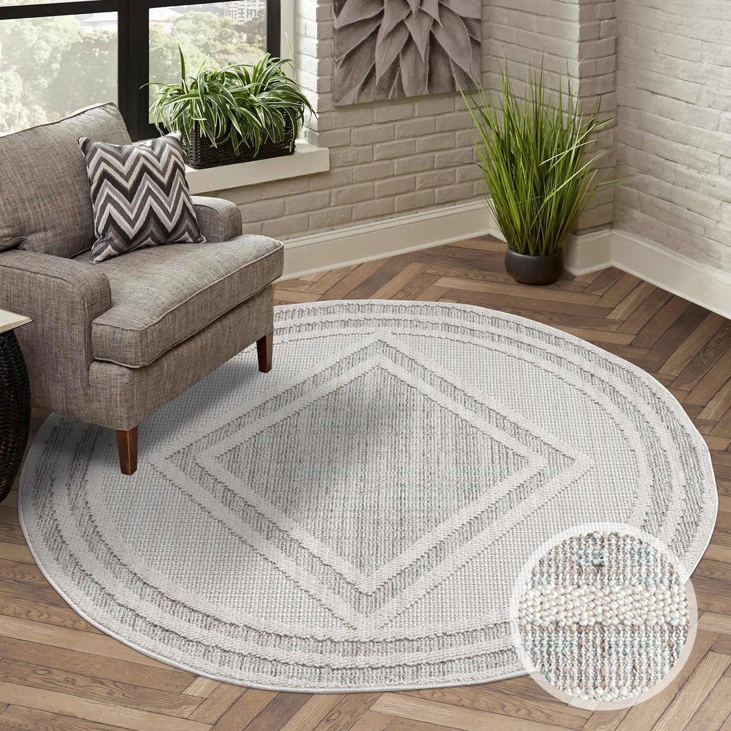 Tapis Rond Sisal Bouclé à relief OSAL - Multi et Ecru – STUDIO DECO