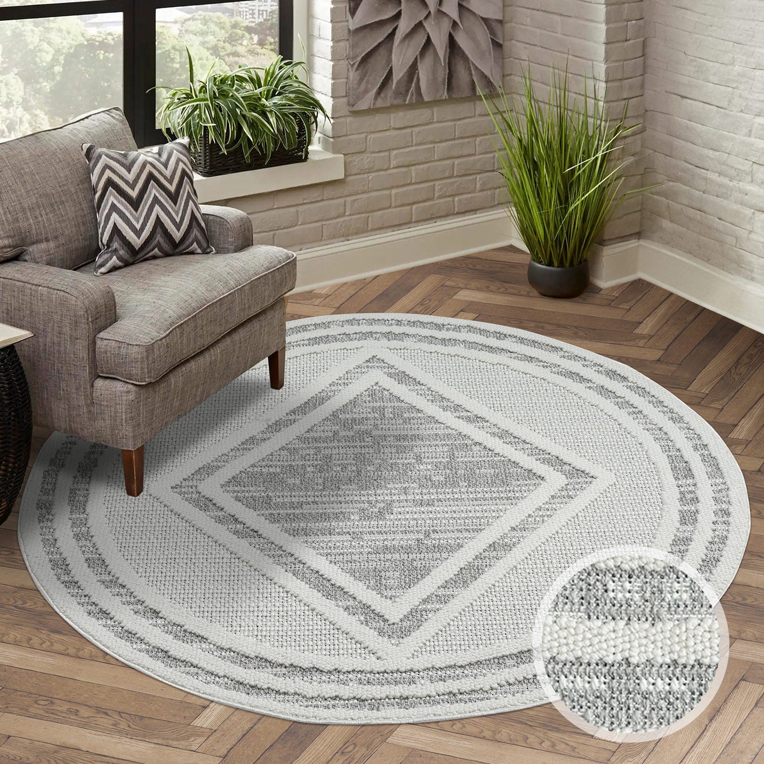 Tapis Rond Sisal Bouclé à relief OSAL - Gris et Ecru – STUDIO DECO