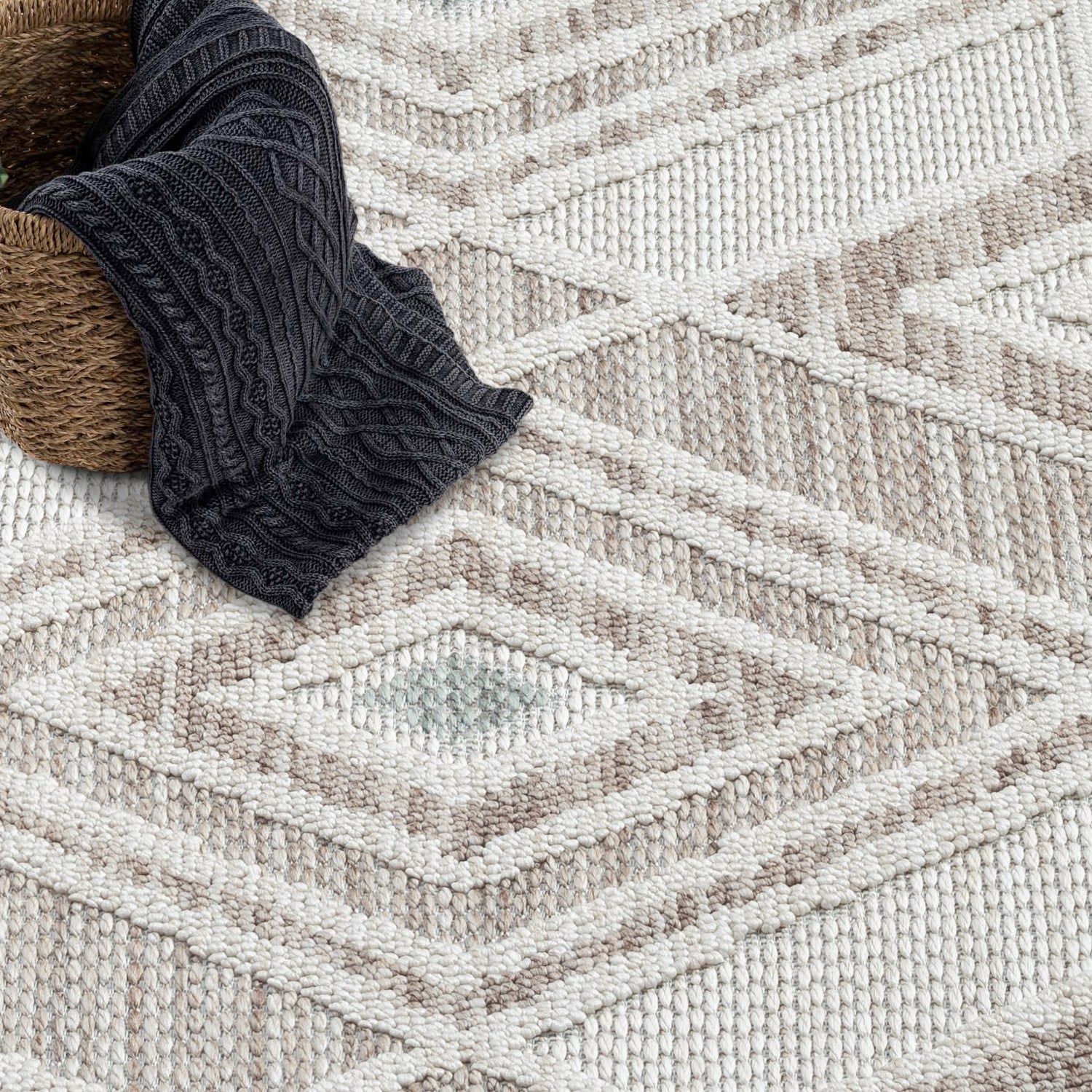 Tapis Sisal Bouclé à relief CUBE - Beige et Vert – STUDIO DECO