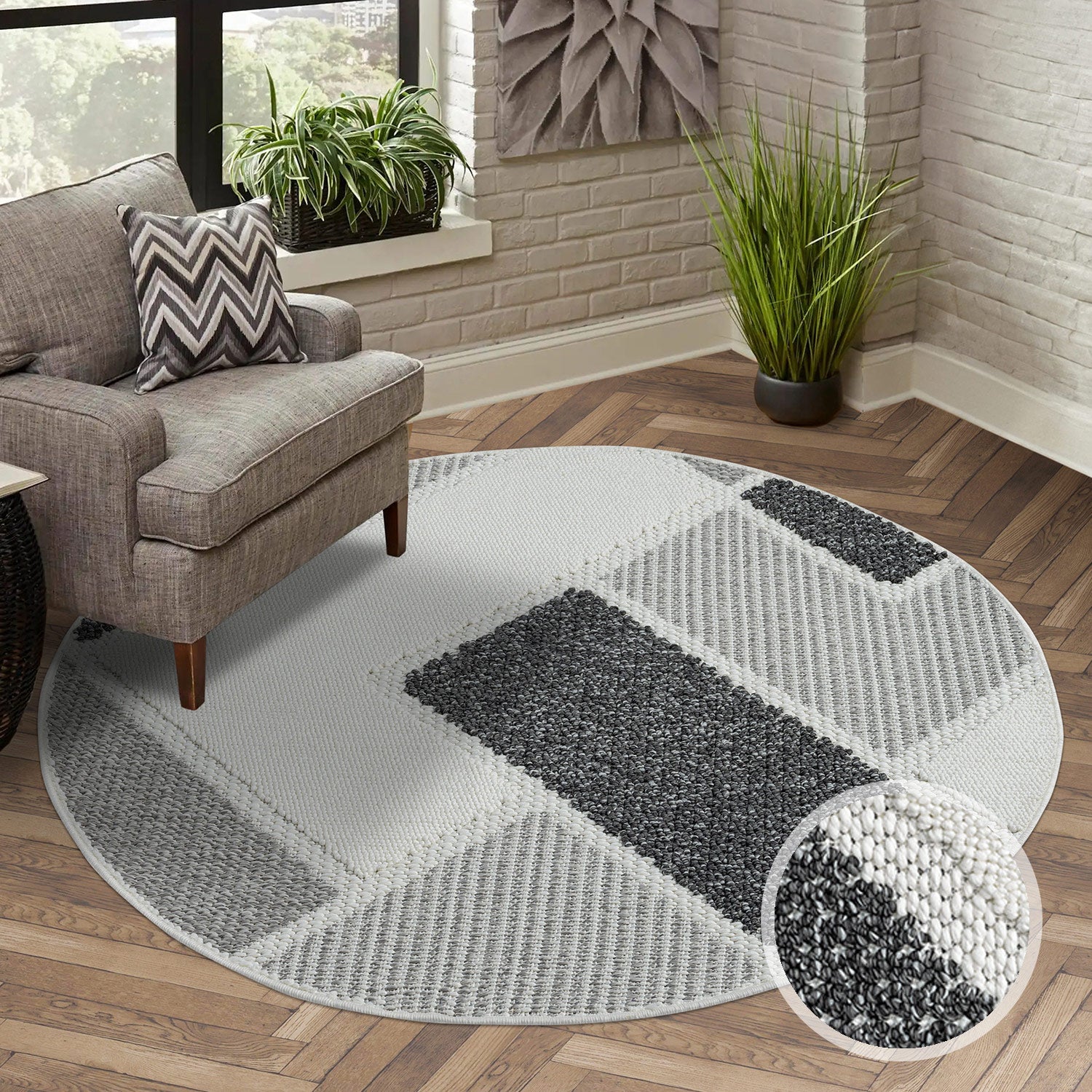 Tapis Rond Sisal Bouclé à relief VIKY - Gris et Noir – STUDIO DECO