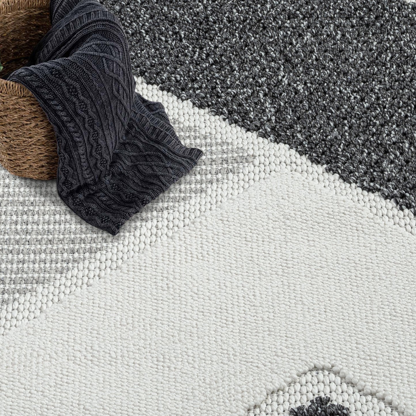 Tapis Sisal Bouclé à relief VIKY - Gris et Noir