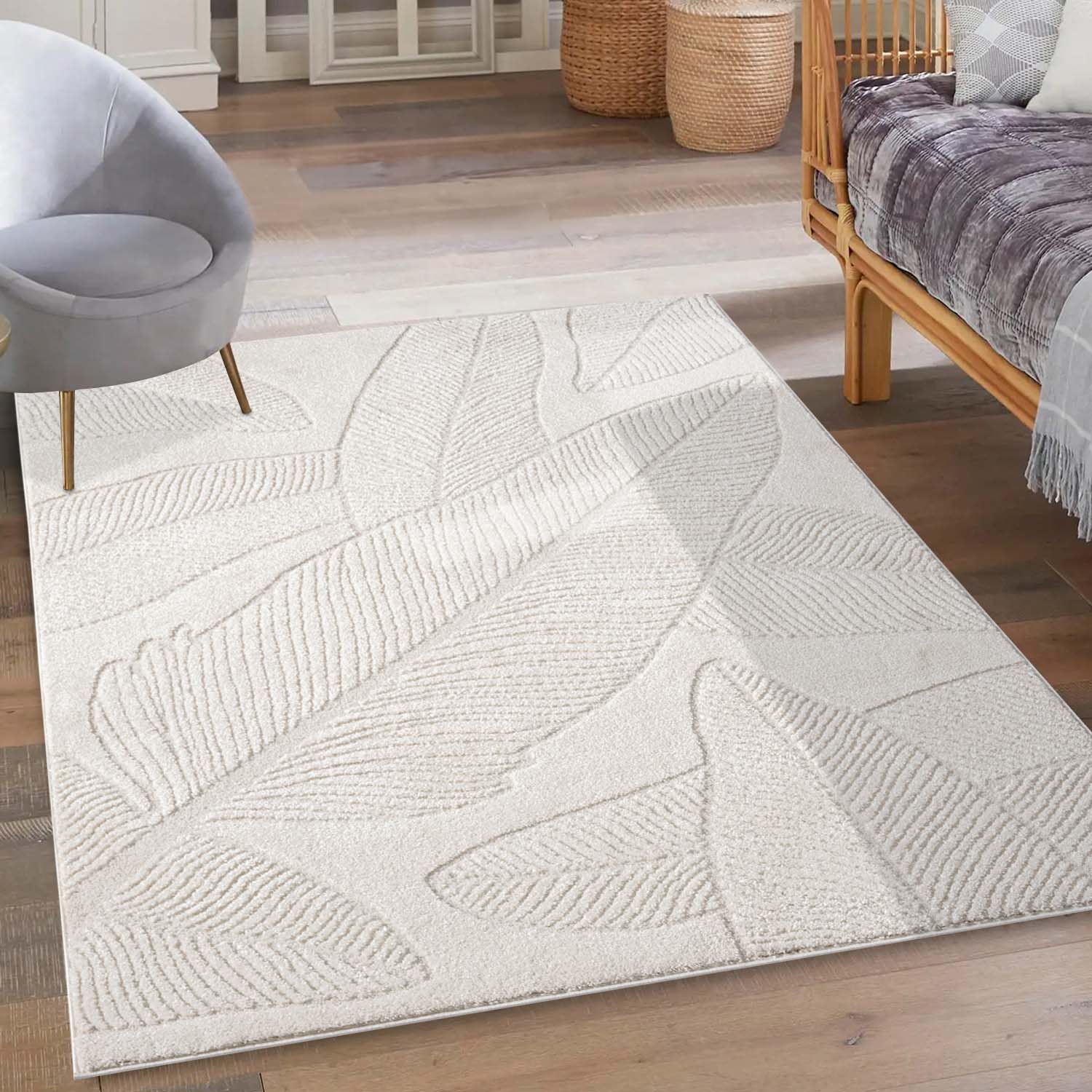 Tapis à motifs en relief - LEAF Crème – STUDIO DECO