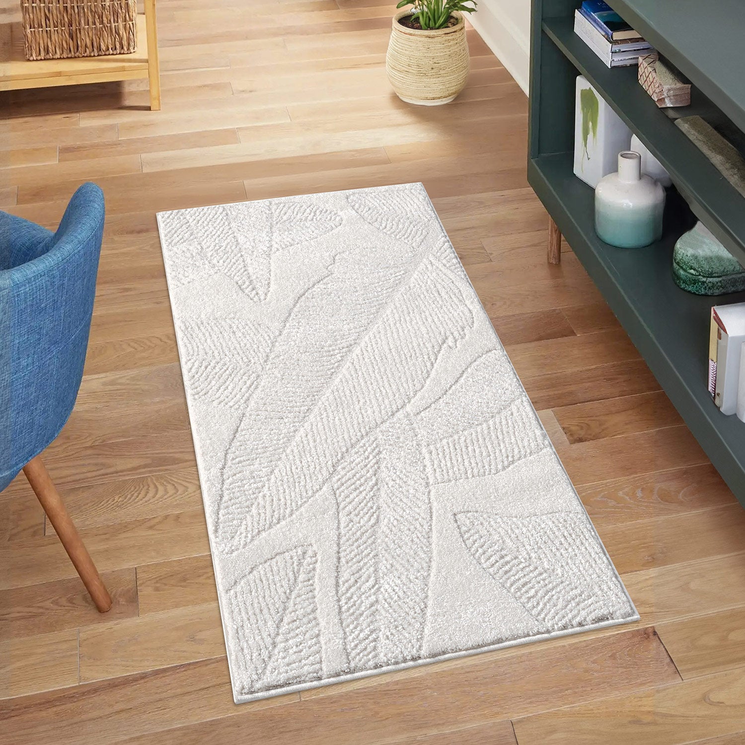 Tapis de couloir à motifs en relief - LEAF Crème – STUDIO DECO