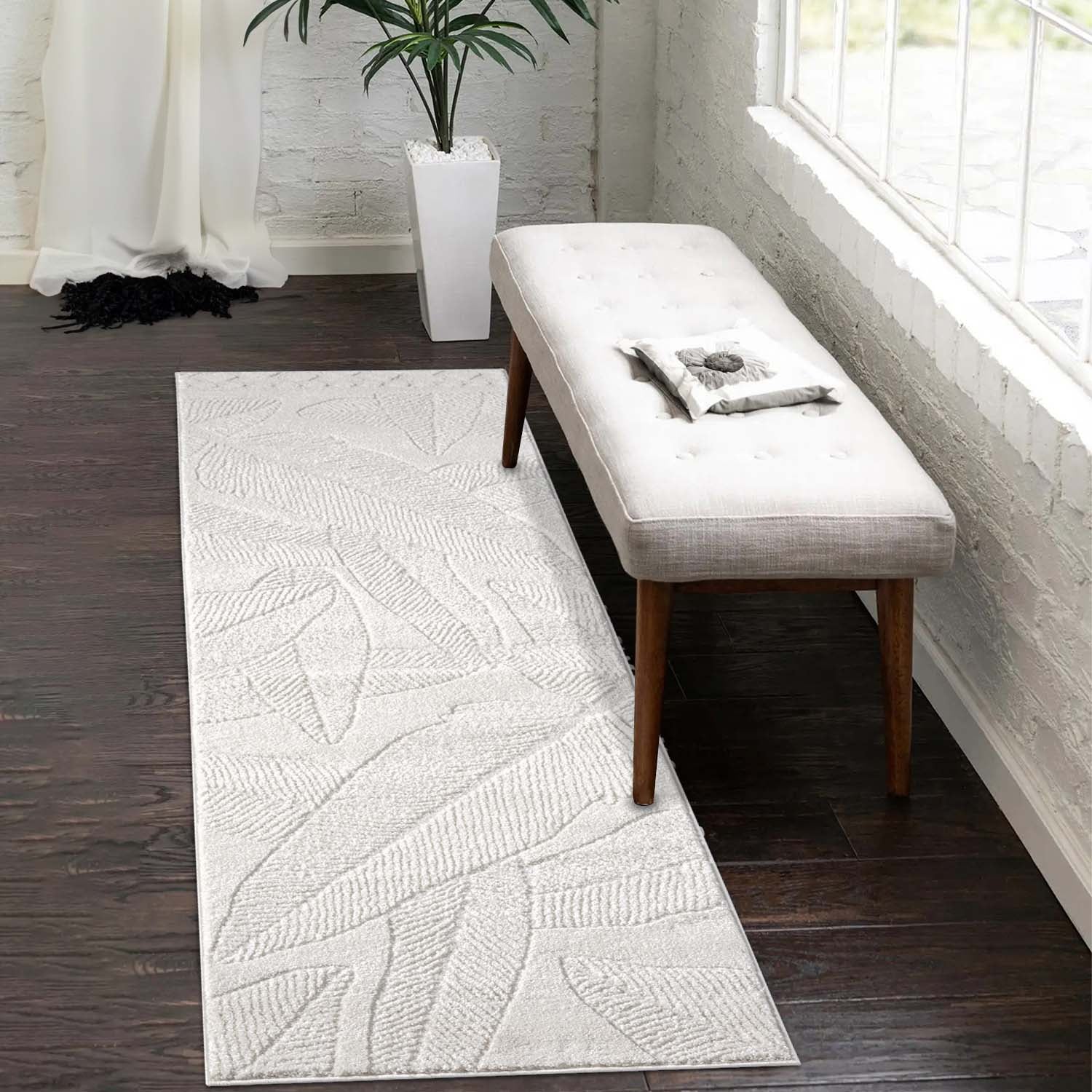 Tapis de couloir à motifs en relief - LEAF Crème – STUDIO DECO