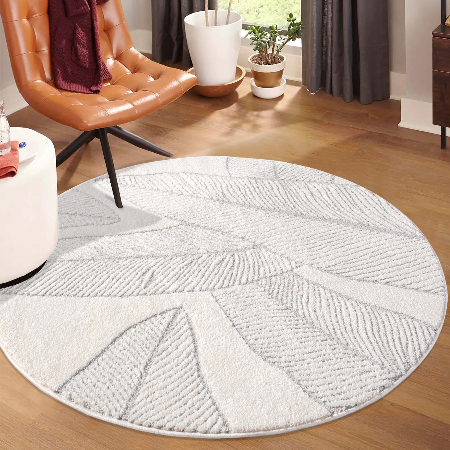 Tapis Rond à motifs en relief - LEAF Gris – STUDIO DECO