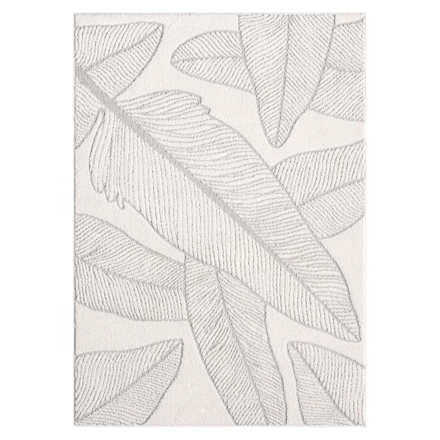 Tapis LEAF à motifs feuillage en relief - Crème et Gris