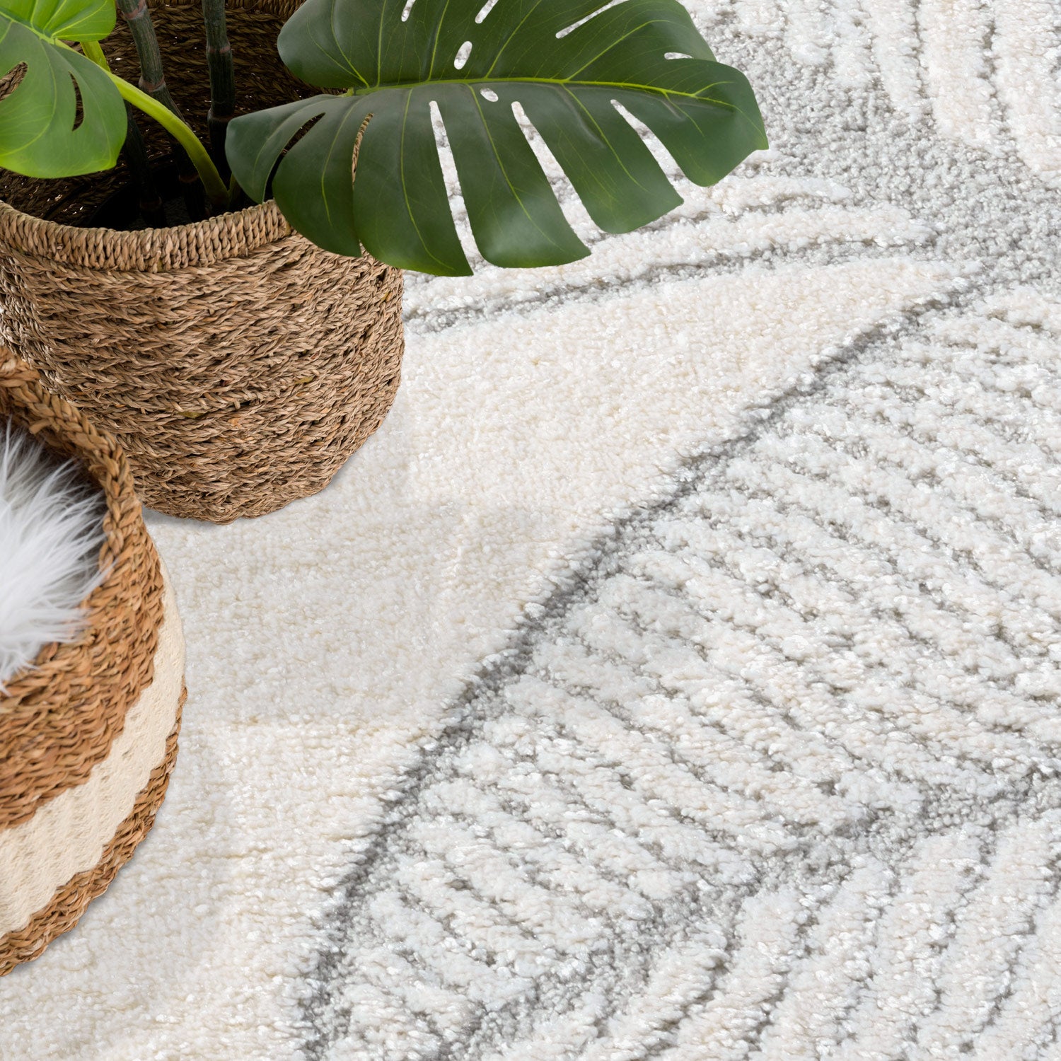 Tapis Rond à motifs en relief - LEAF Gris – STUDIO DECO