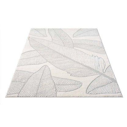 Tapis LEAF à motifs feuillage en relief - Crème et Gris